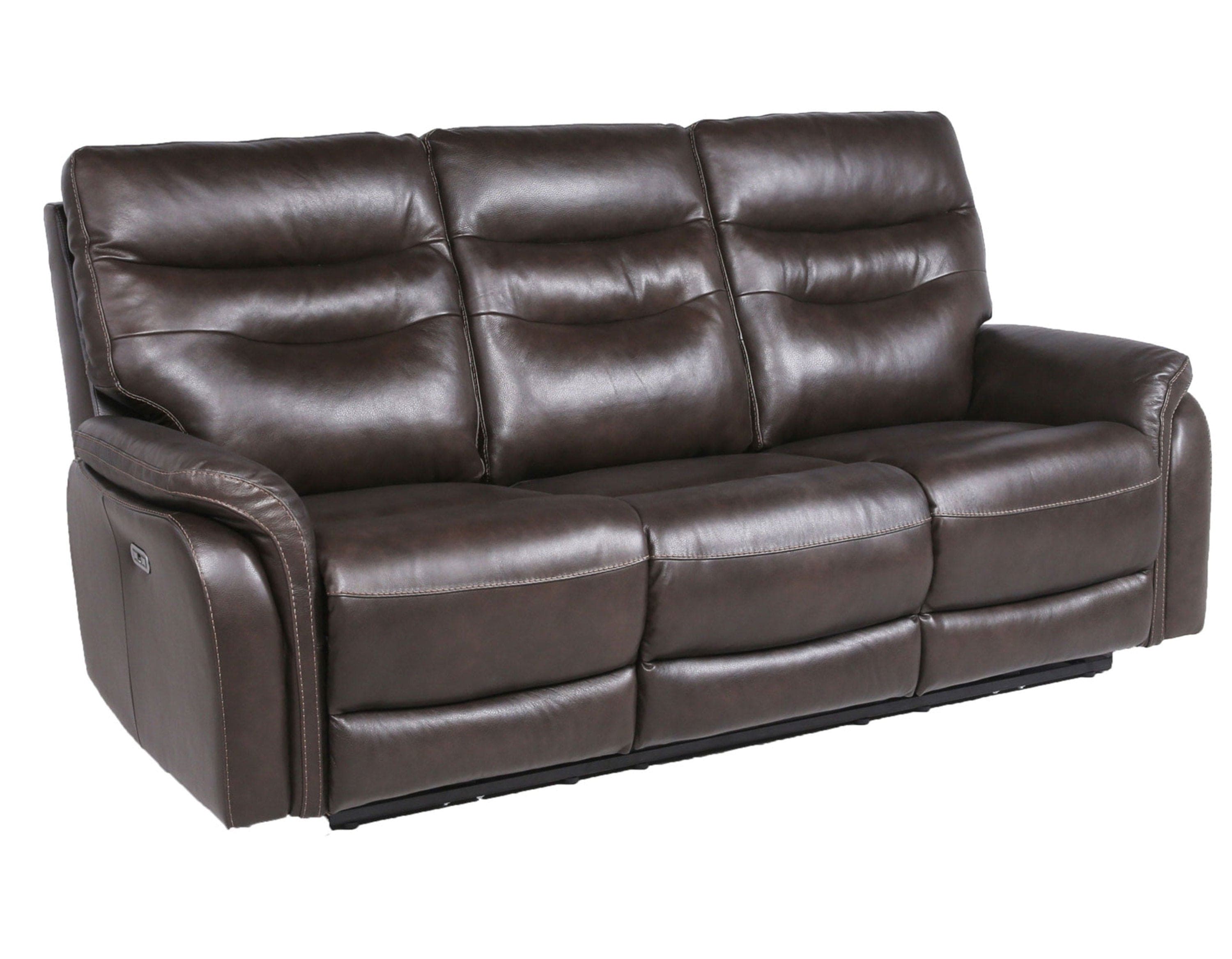 Top-Grain Leather Motion Sofa in Coffee - Contemporary Style, Reclining Footrests, USB Port