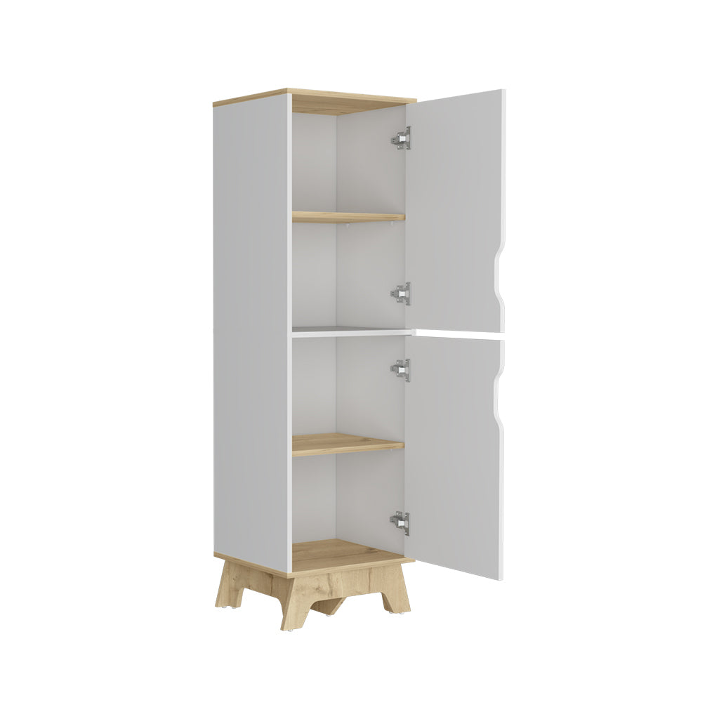 Single Kitchen Pantry Wallas, Four Shelves, Two Doors, Light Oak / White Finish