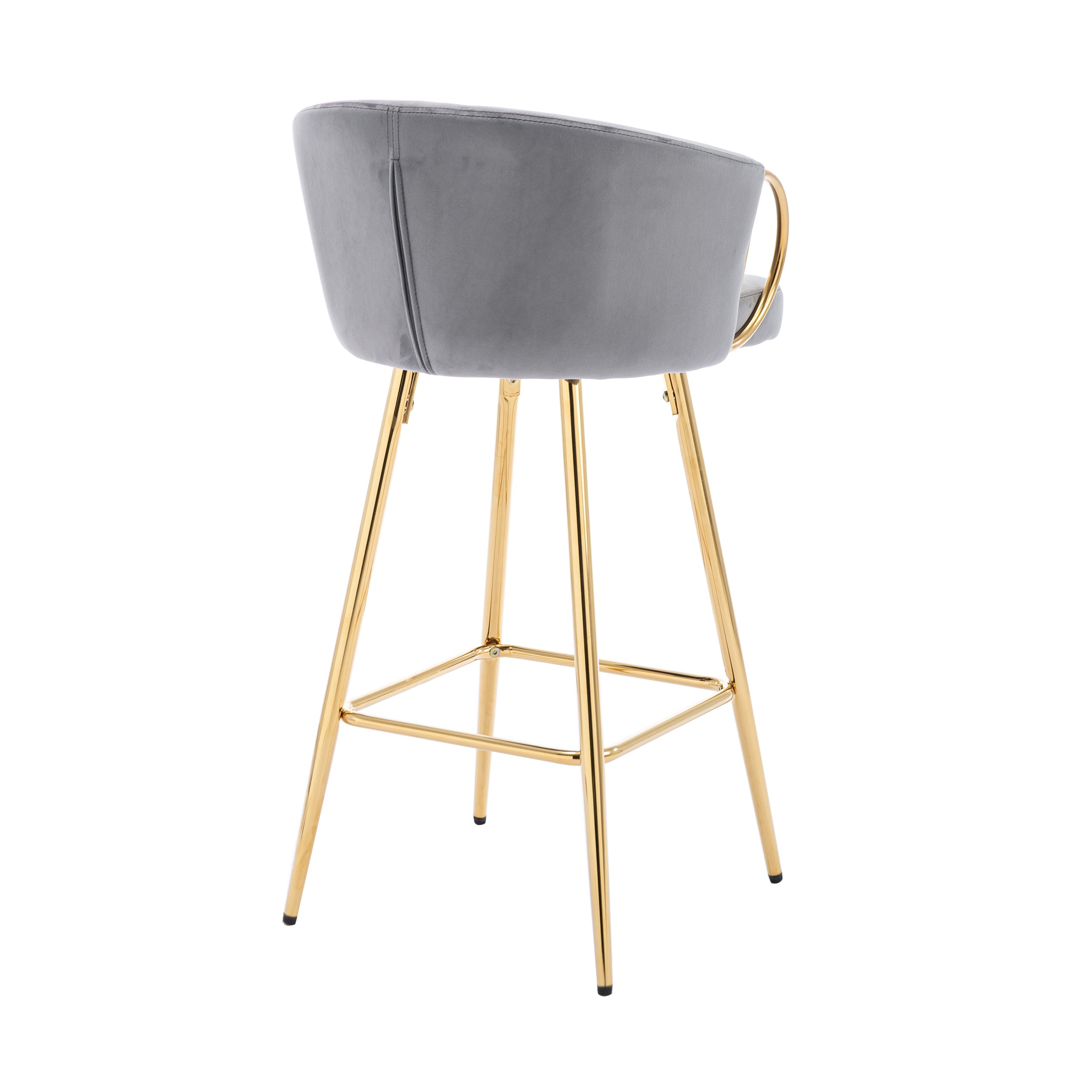 26 Inch Set of 2 Bar Stools,with Chrome Footrest and Base Velvet + Golden Leg Simple Bar Stool,GRAY