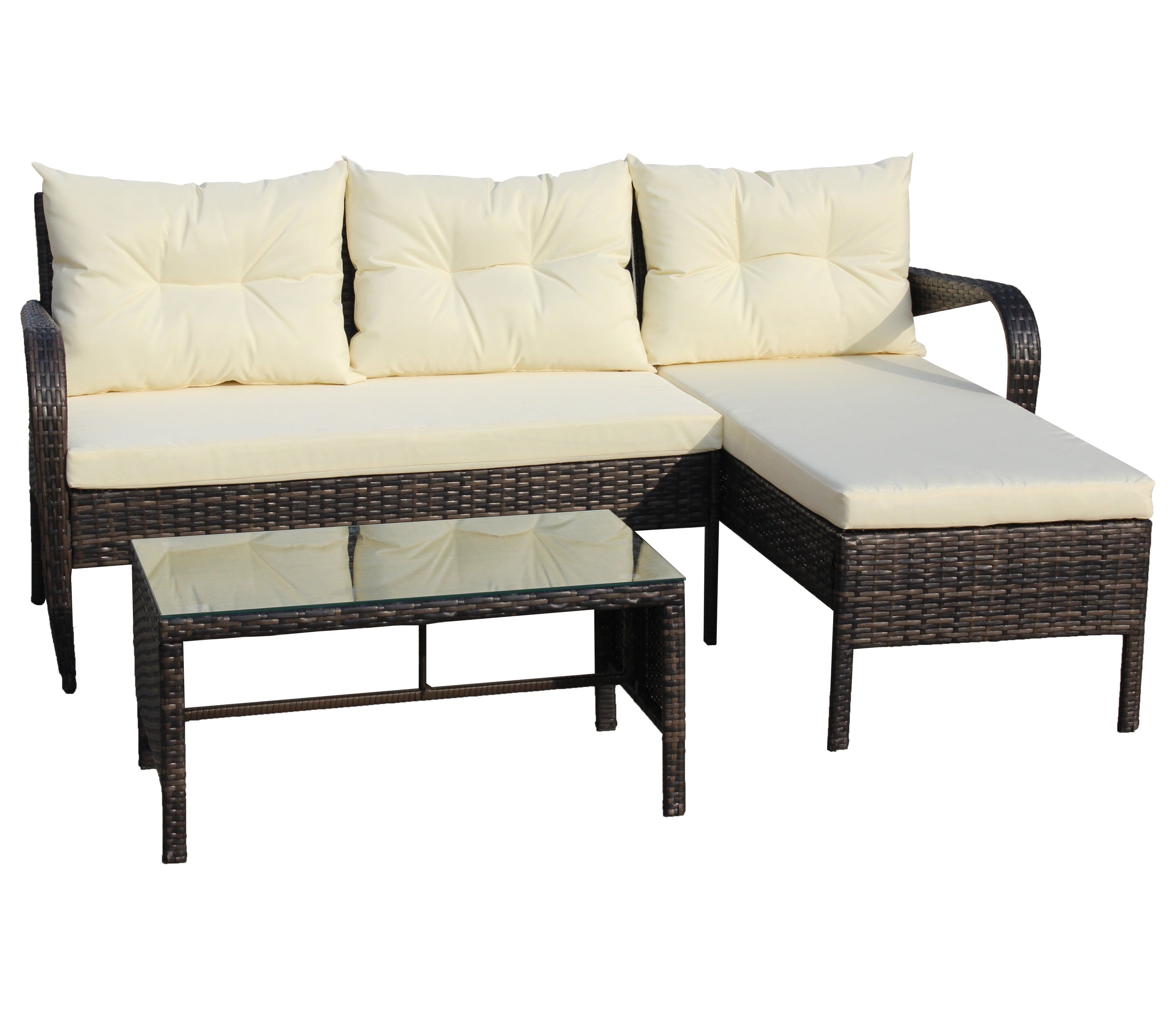 Outdoor patio Furniture sets 3 piece Conversation set wicker Ratten Sectional Sofa With Seat Cushions(Beige Cushion)