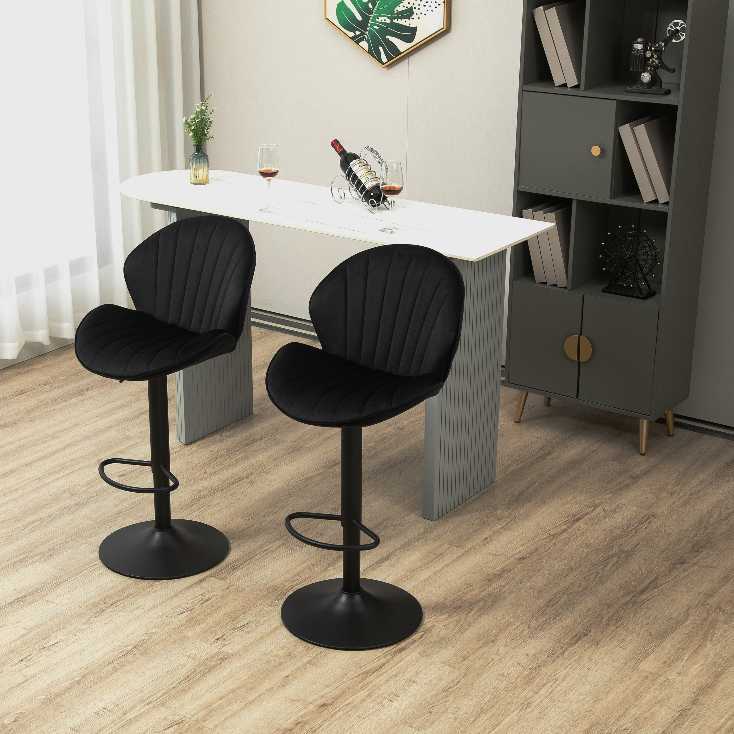 Bar Stools Set of 2 - Adjustable Barstools with Back and Footrest, Counter Height Bar Chairs for Kitchen, Pub -black