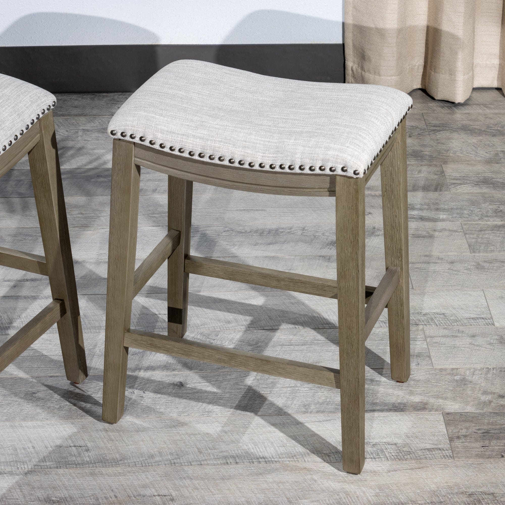 Saddle Stool  -25" Counter Stool, Gray/Light Gray Fabric, Set of 2