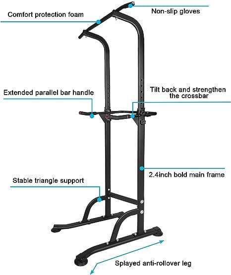 Sport Power Tower Workout Dip Station Pull Up Bar, Height Adjustable Multi-Function Dip Stand for Home Gym Strength Training Fitness Equipment