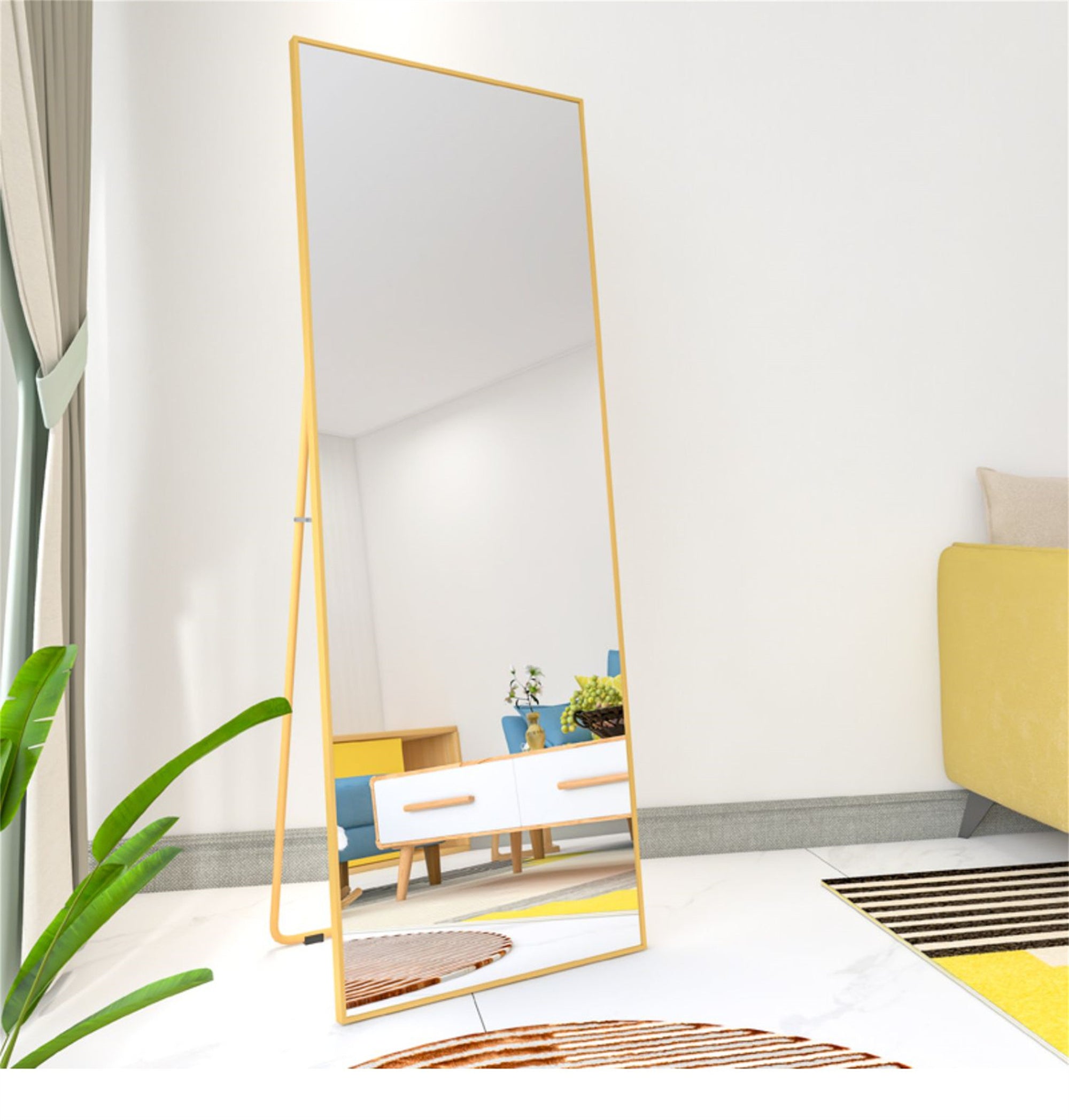 Wall-Mounted Alloy Frame Full Length Mirror, Golden