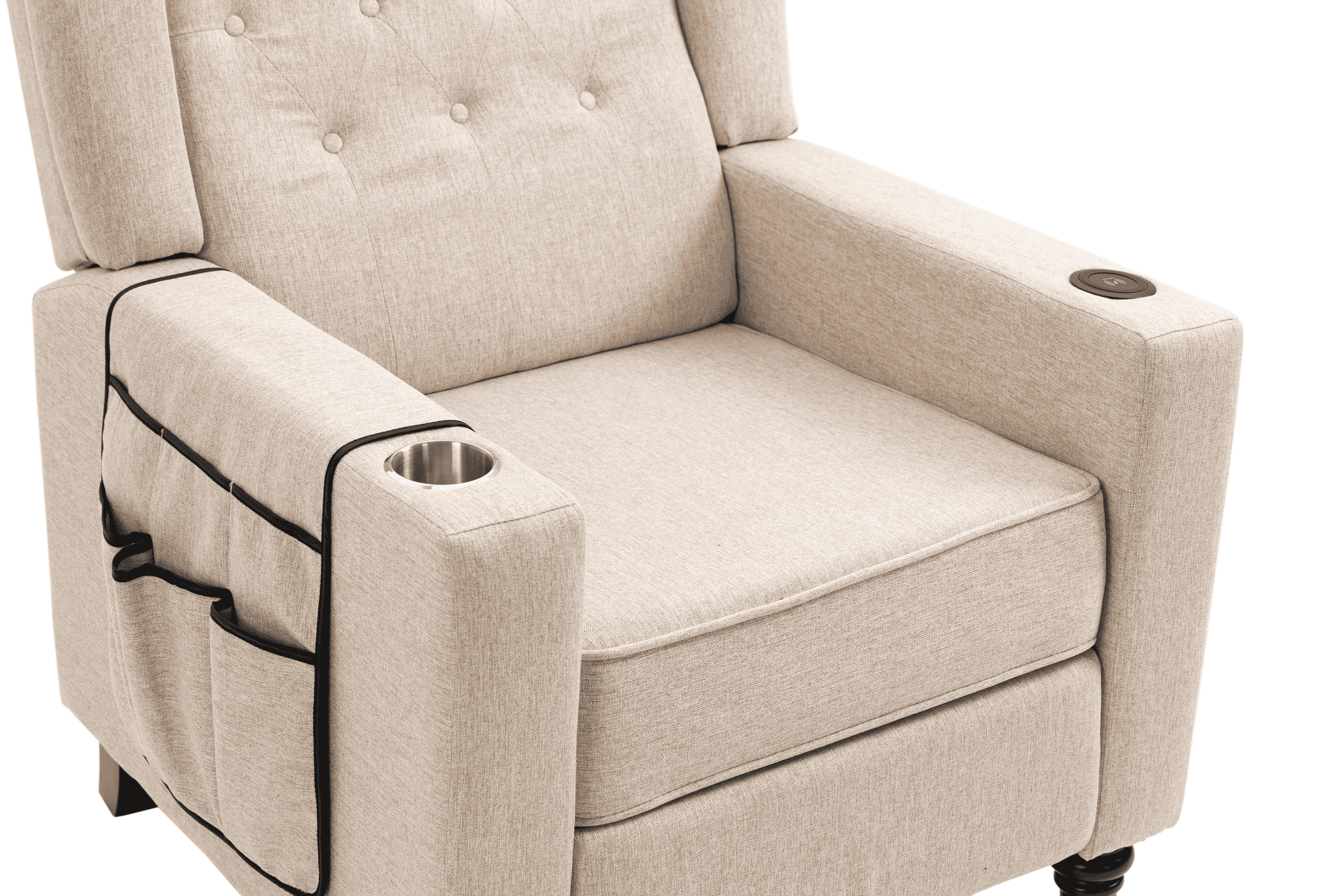 Arm Pushing Recliner Chair, Modern Button Tufted Wingback Push Back Recliner Chair, Living Room Chair Fabric Pushback Manual Single Reclining Sofa Home Theater Seating for Bedroom,Khaki Yelkow