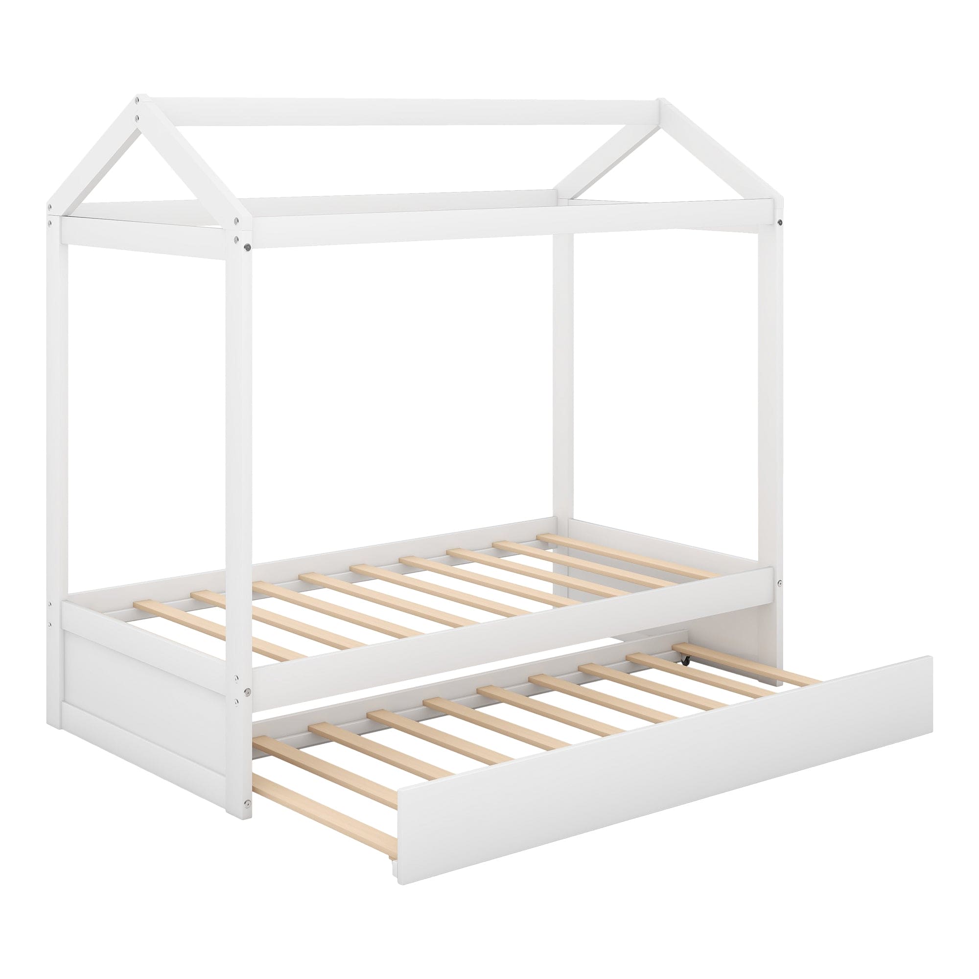 House Bed with Trundle, can be Decorated,White(Old SKU:SM000103AAK)