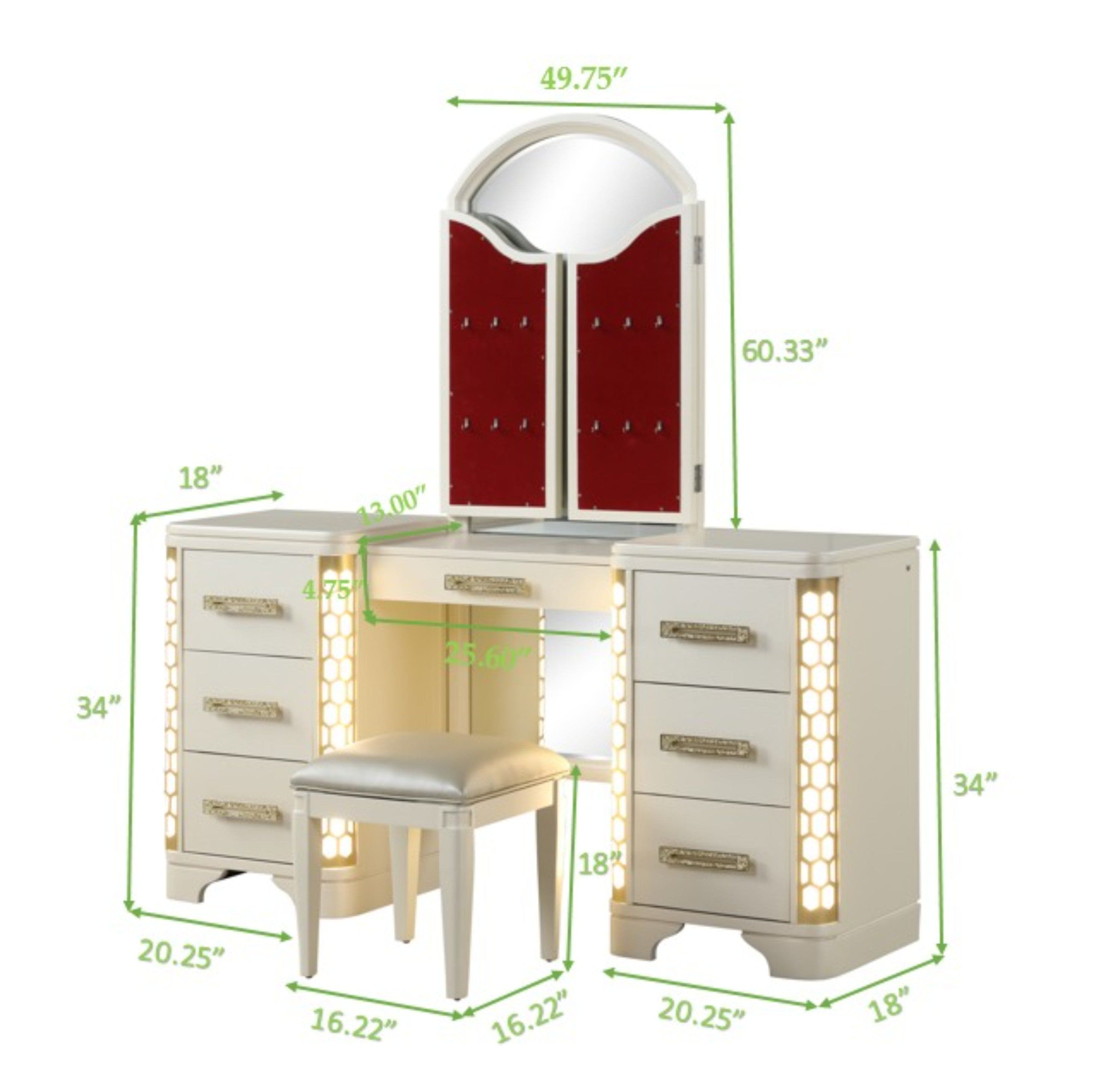 Jasmine Queen 5 Pc Unique LED Vanity Bedroom Set made with Wood in Beige