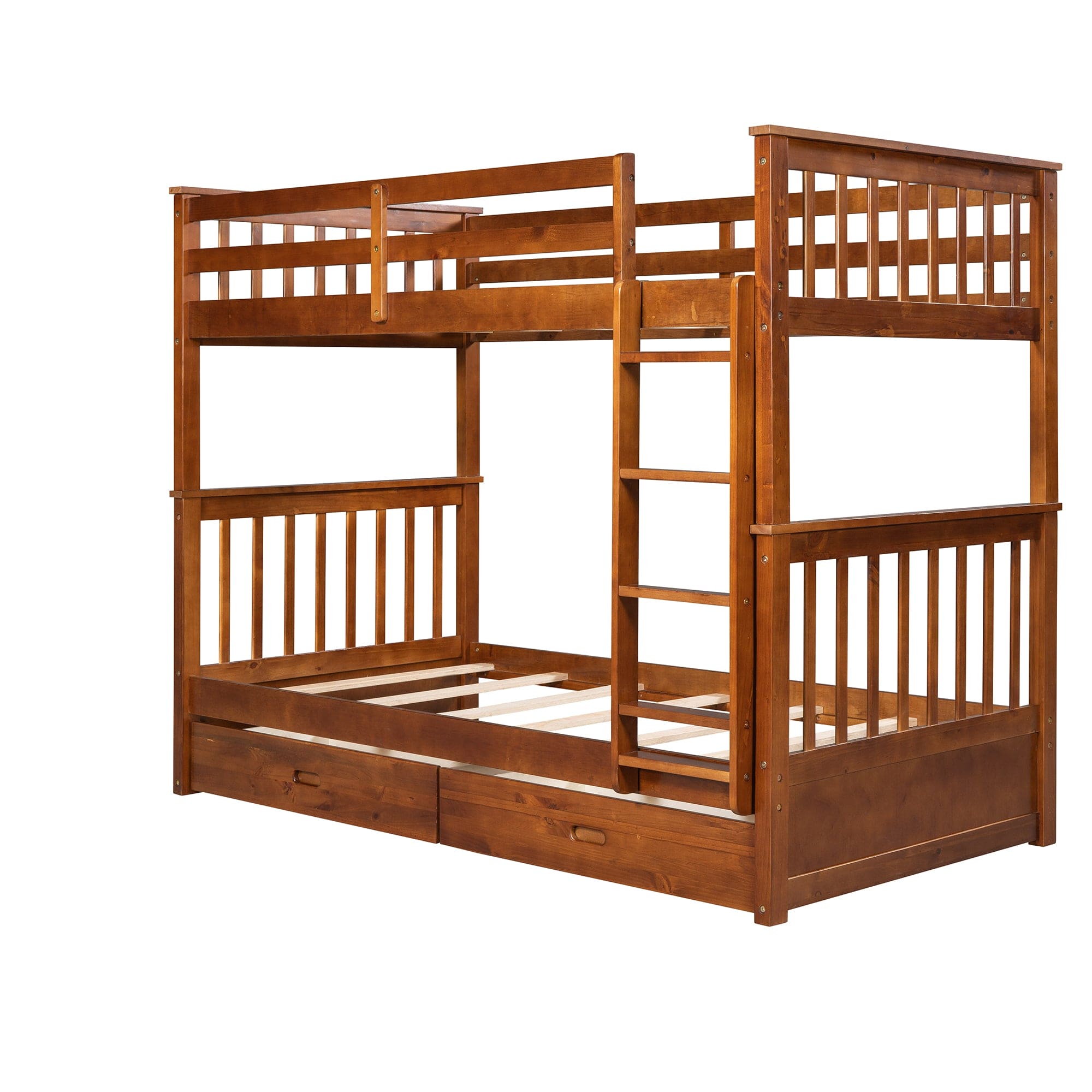 Twin-Over-Twin Bunk Bed with Ladders and Two Storage Drawers (Walnut)(OLD SKU:LT000265AAD)