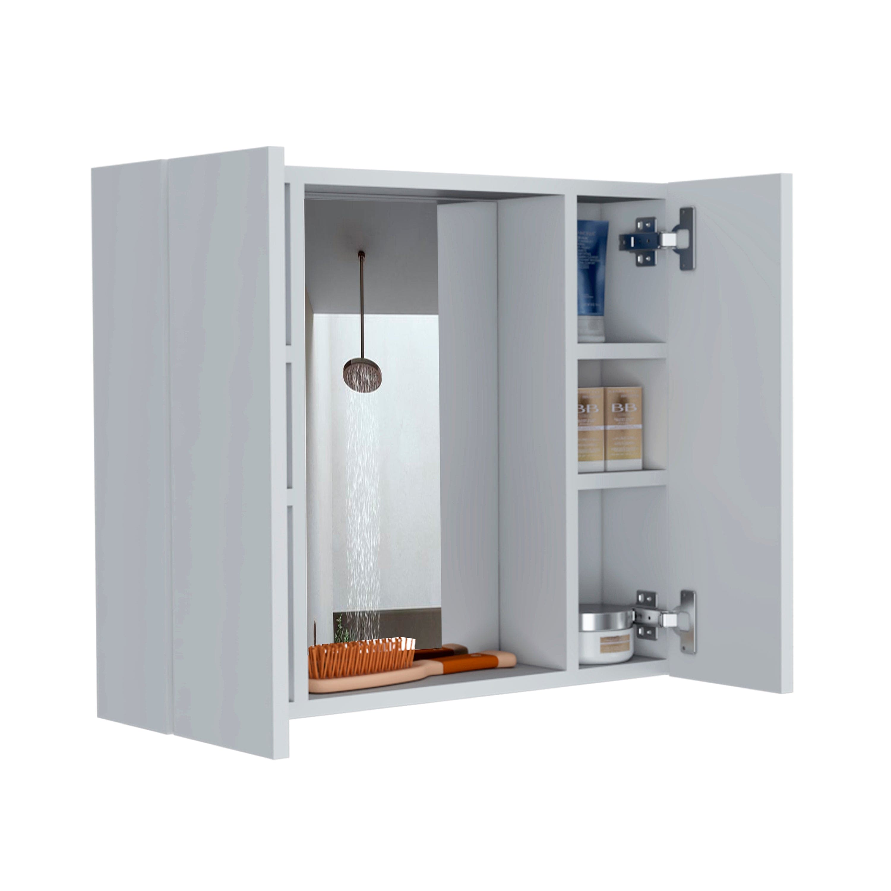 Medicine Cabinet Hops, Double Door, Mirror, One External Shelf, White Finish