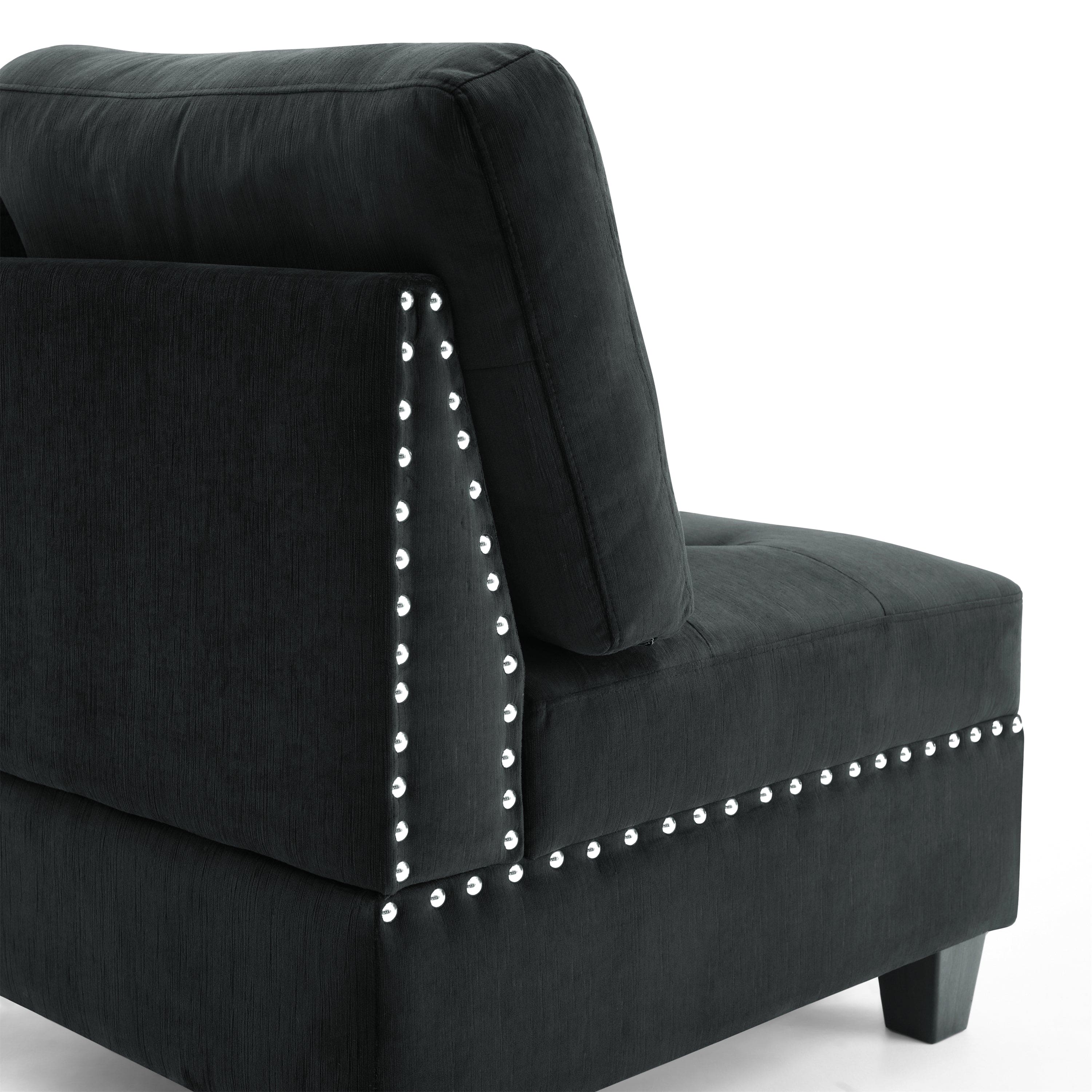 L shape Modular Sectional Sofa,DIY Combination,includes Three Single Chair and Three Corner ,Black Velvet.