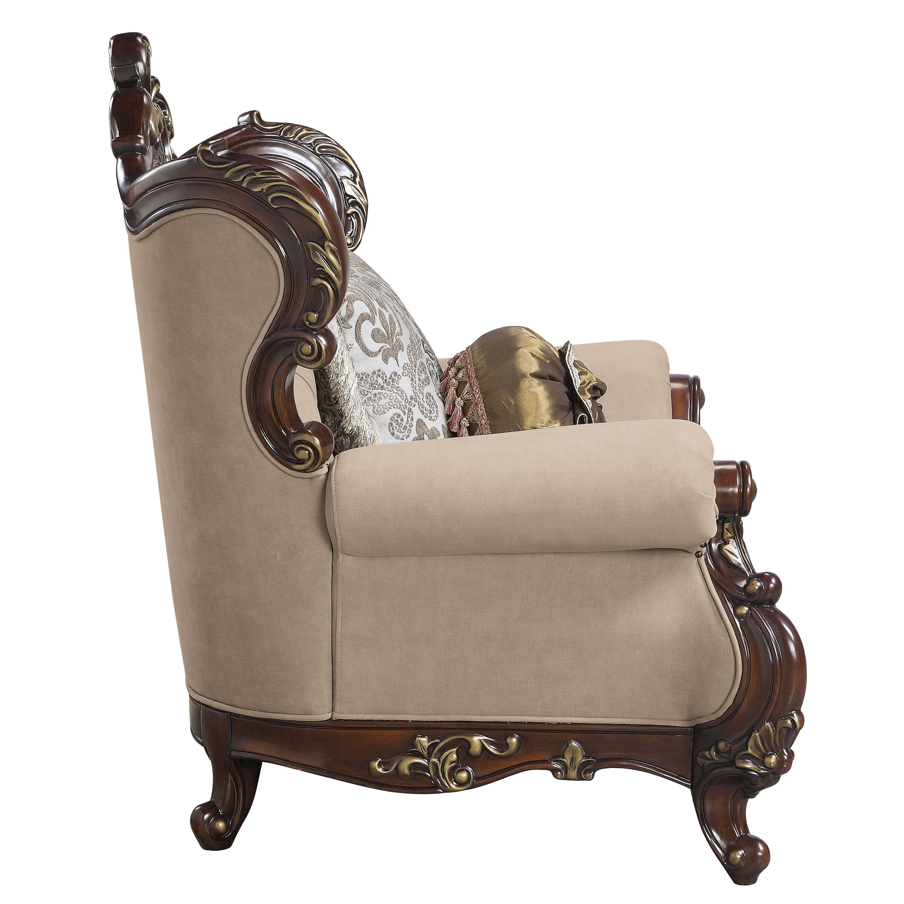 ACME Ragnar Chair w/2 Pillows, Light Brown Linen & Cherry Finish LV01124