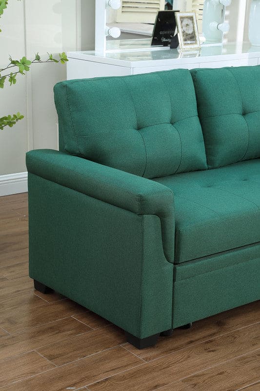 Lucca Green Linen Reversible Sleeper Sectional Sofa with Storage Chaise