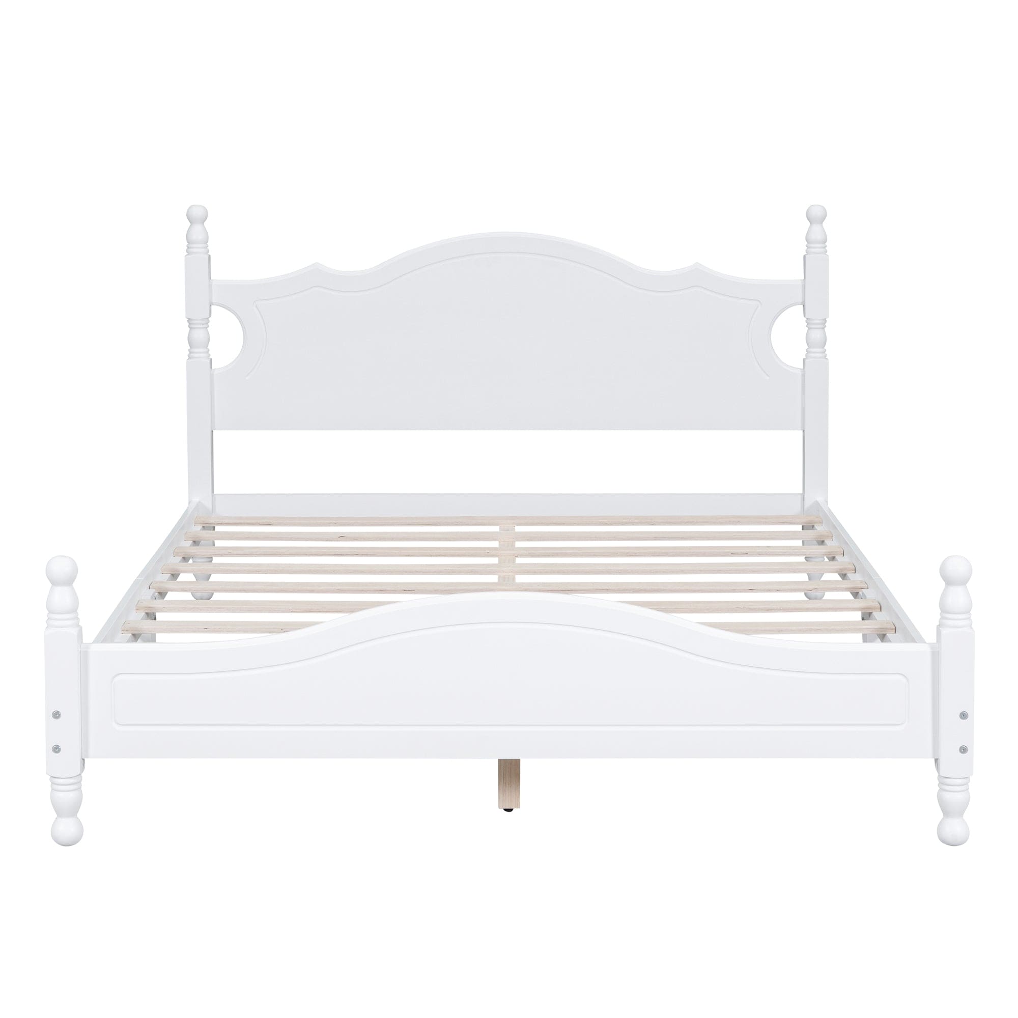 Queen Size Wood Platform Bed Frame,Retro Style Platform Bed with Wooden Slat Support,White