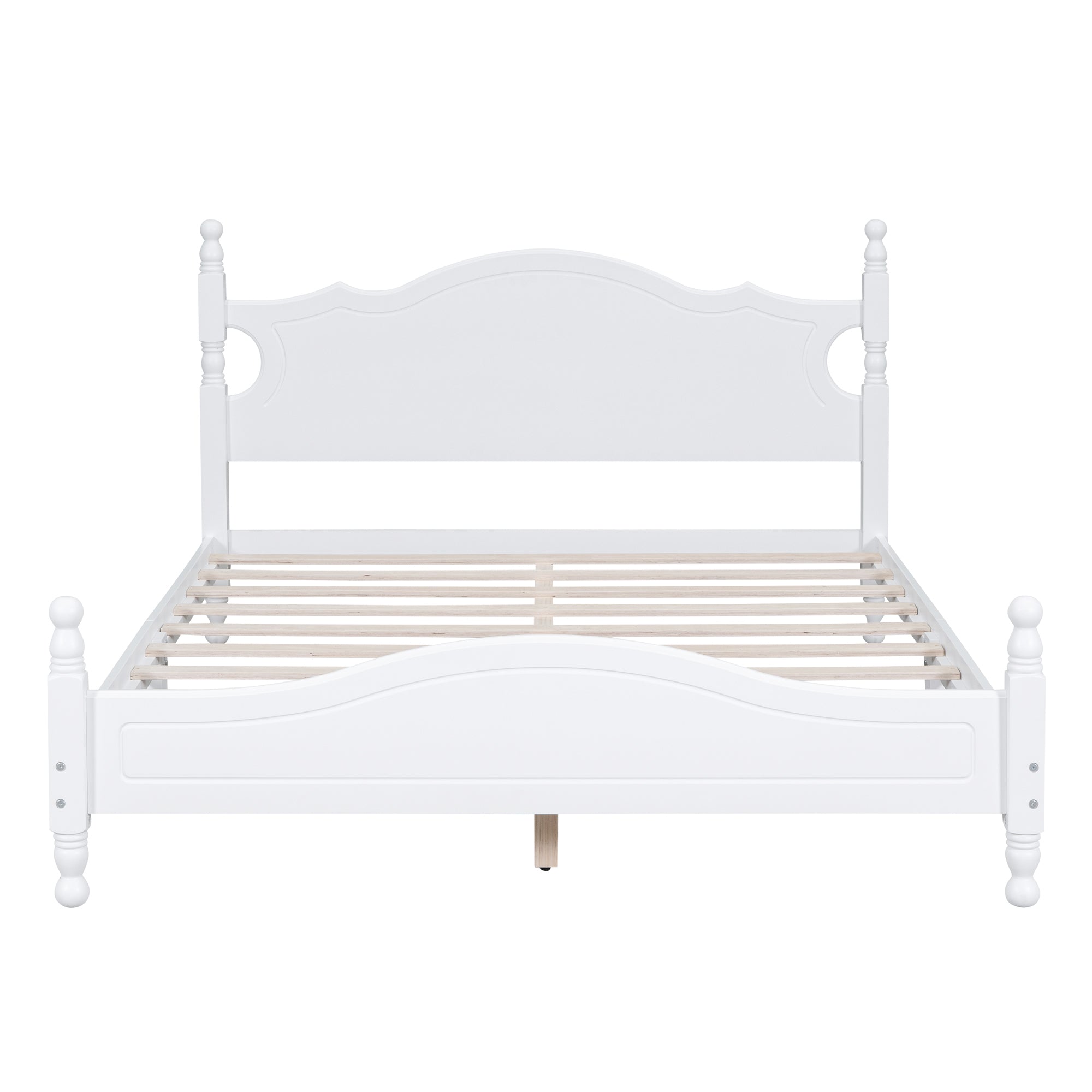 Queen Size Wood Platform Bed Frame,Retro Style Platform Bed with Wooden Slat Support,White