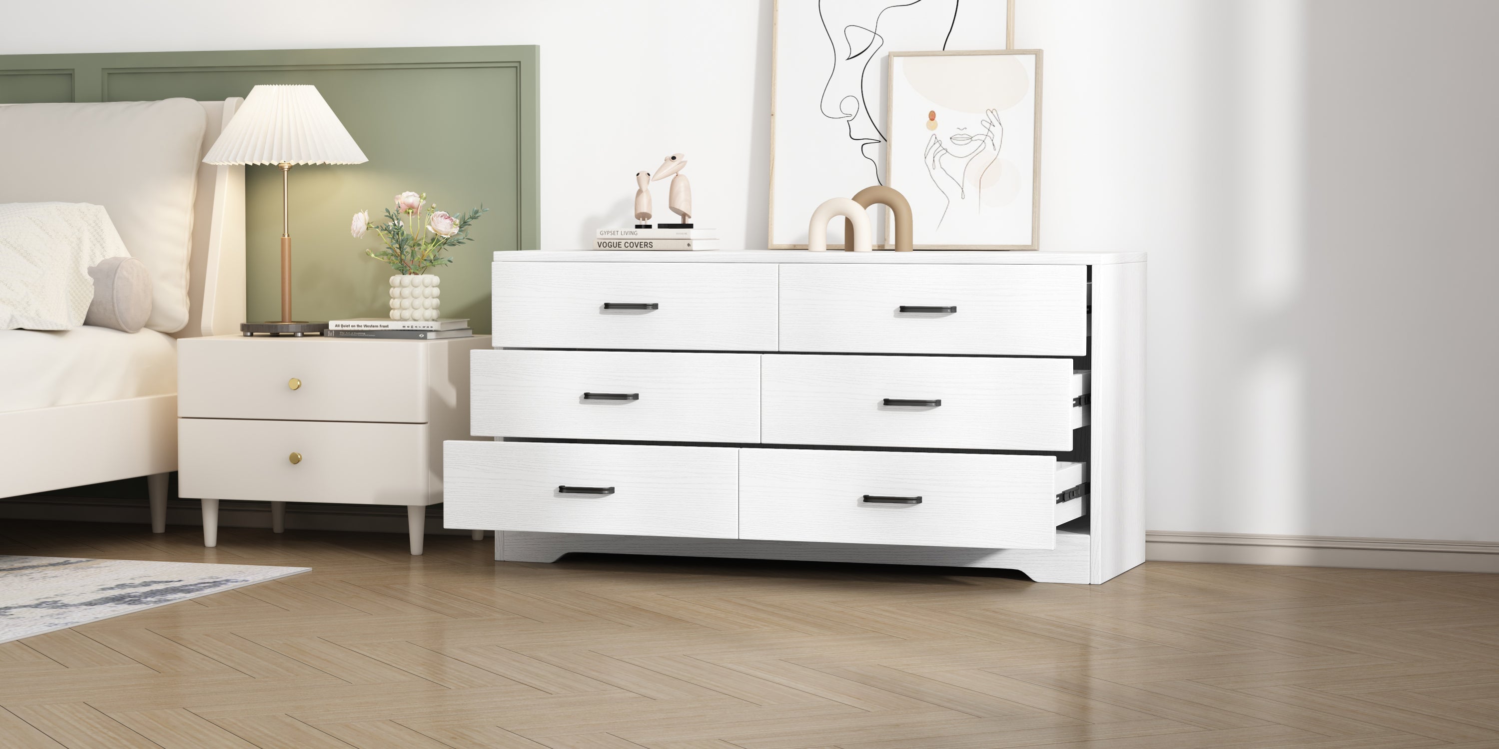 WOOD MDF BOARDS, 6 Drawers Dresser, WHITE