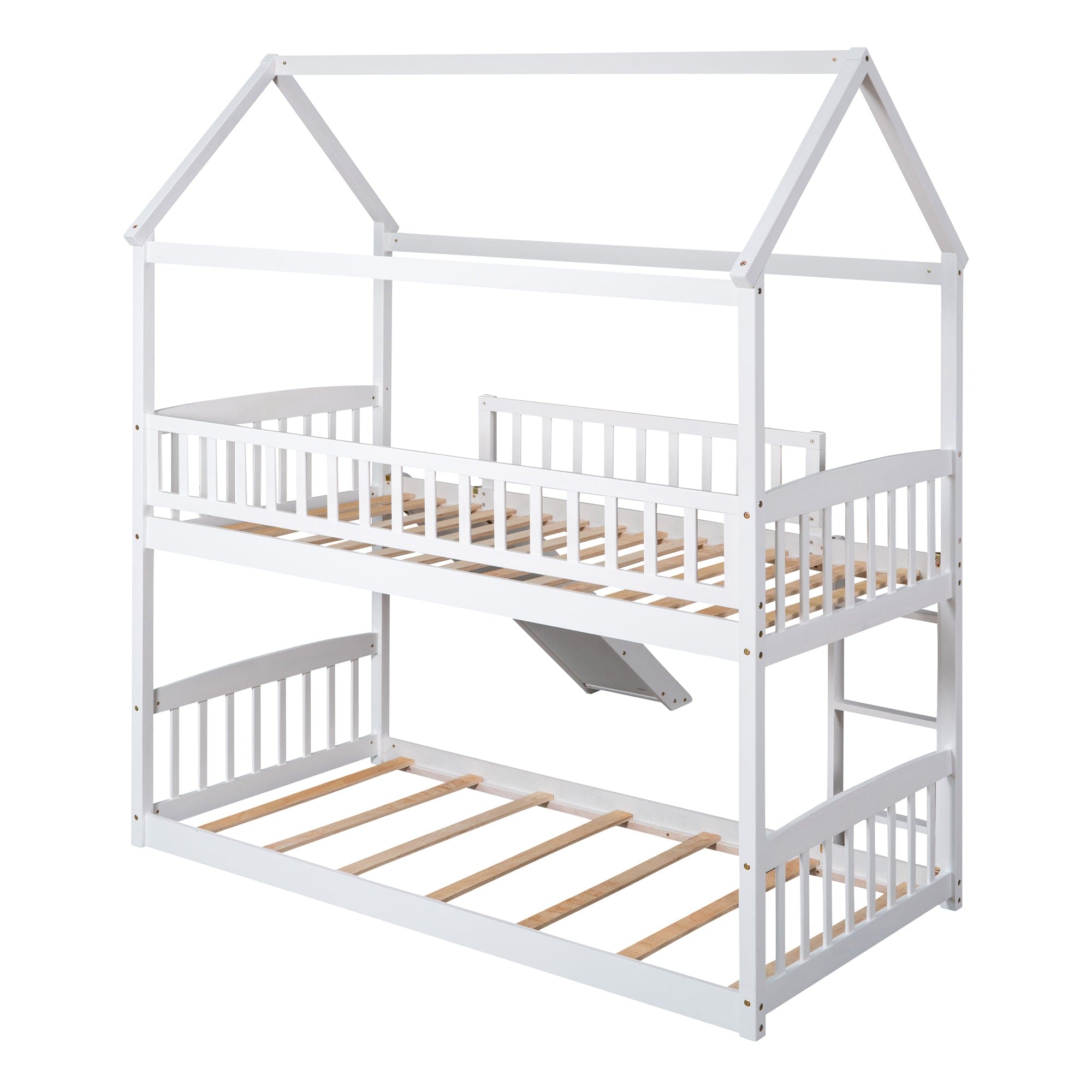 Twin Over Twin Bunk Bed with Slide, House Bed with Slide, White(OLD SKU: LT000213AAK)