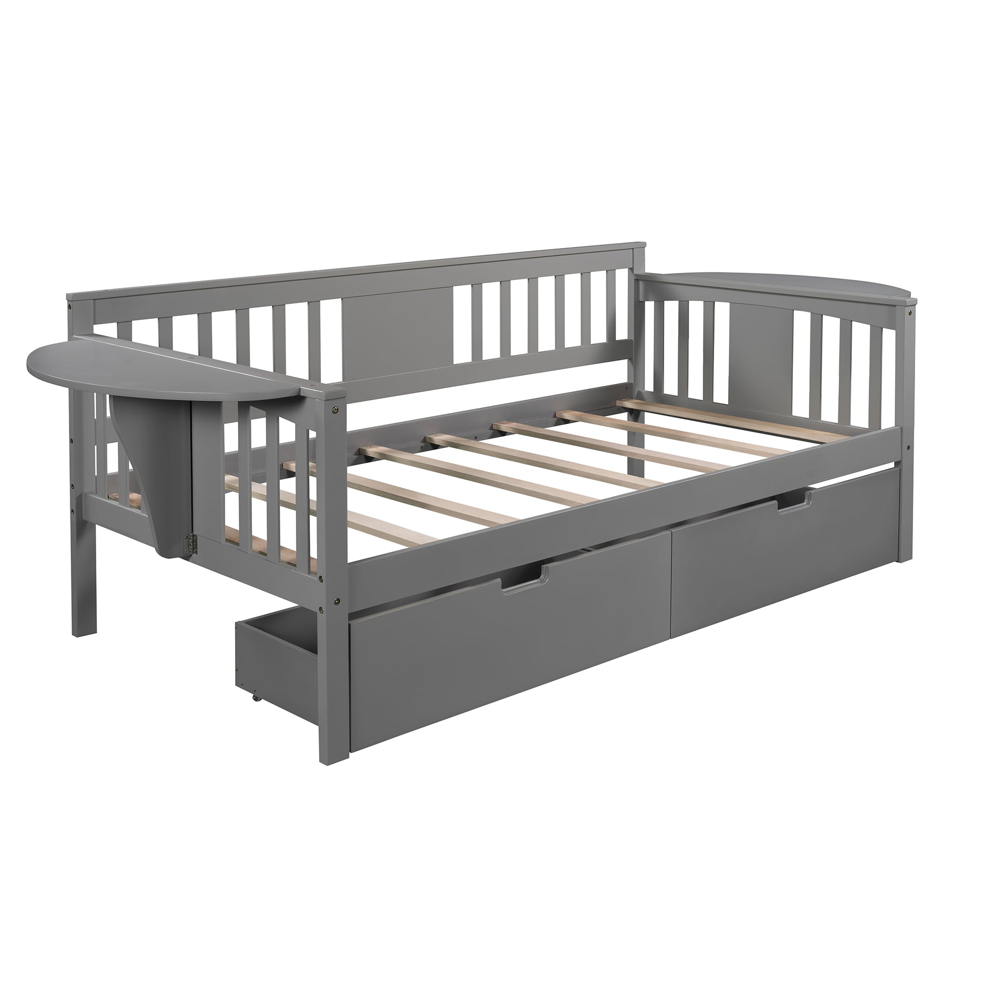 Twin size Daybed with Two Drawers, Wood Slat Support, Gray