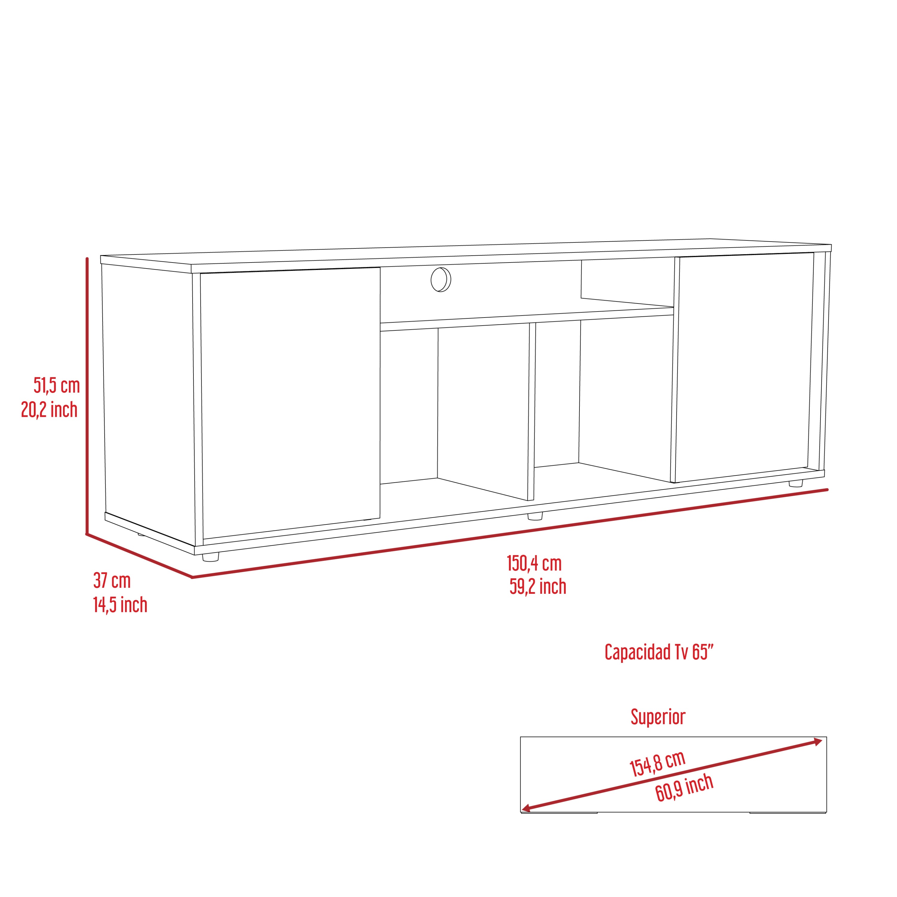 Tv Stand for TV´s up 60" Tucson, Four Shelves, Black Wengue Finish