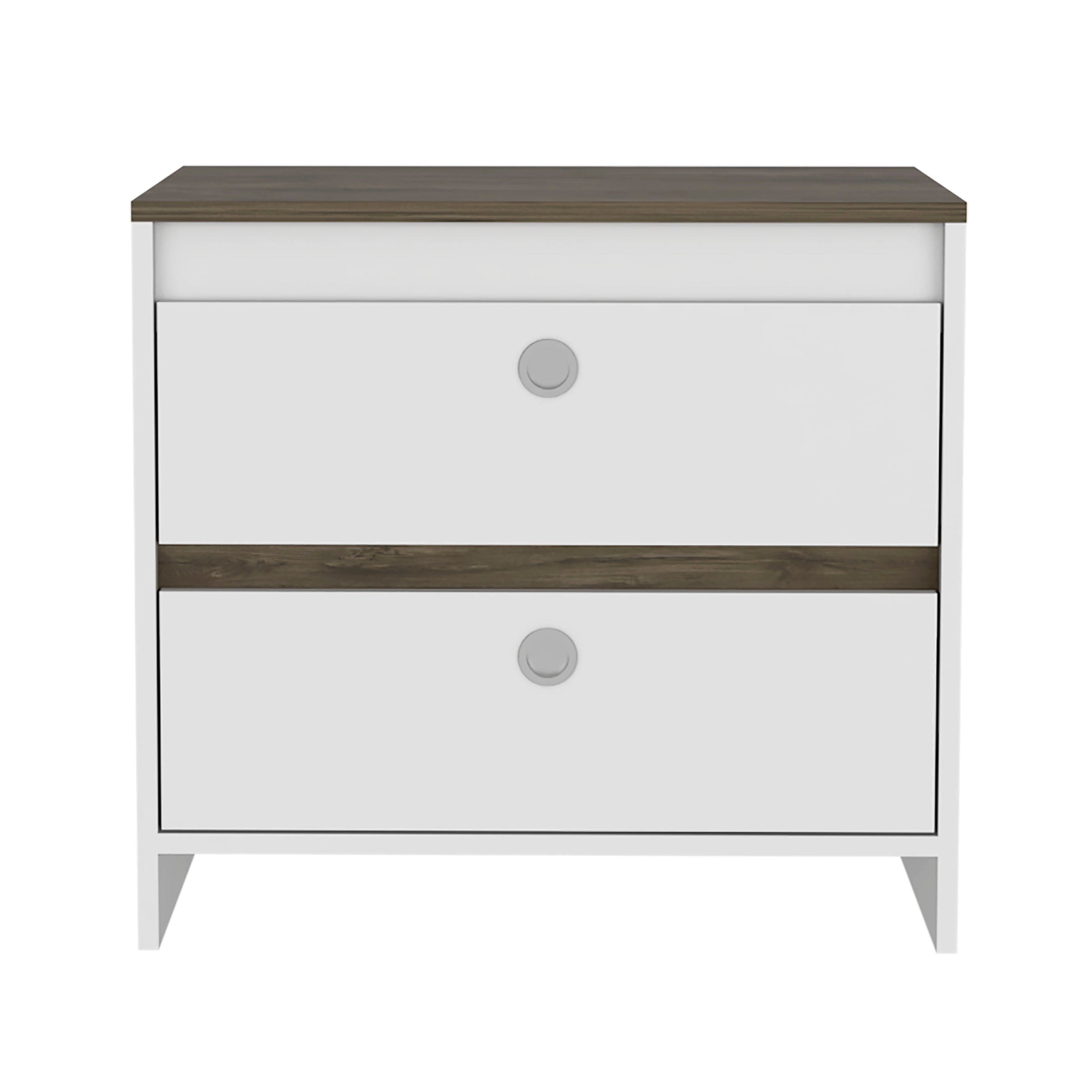 Idaly Nightstand, Superior Top, Two Drawers -White / Dark Brown