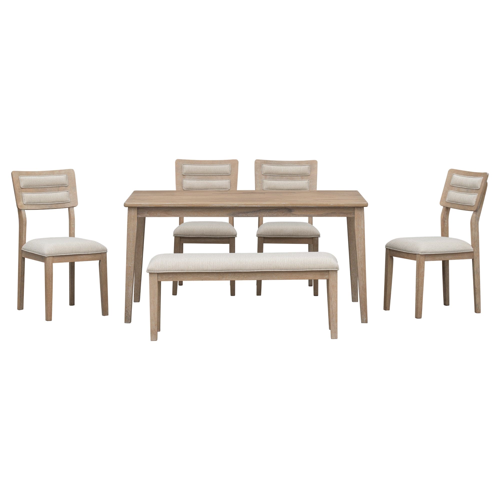 TREXM Classic and Traditional Style 6 - Piece Dining Set, Includes Dining Table, 4 Upholstered Chairs & Bench (Natural Wood Wash)