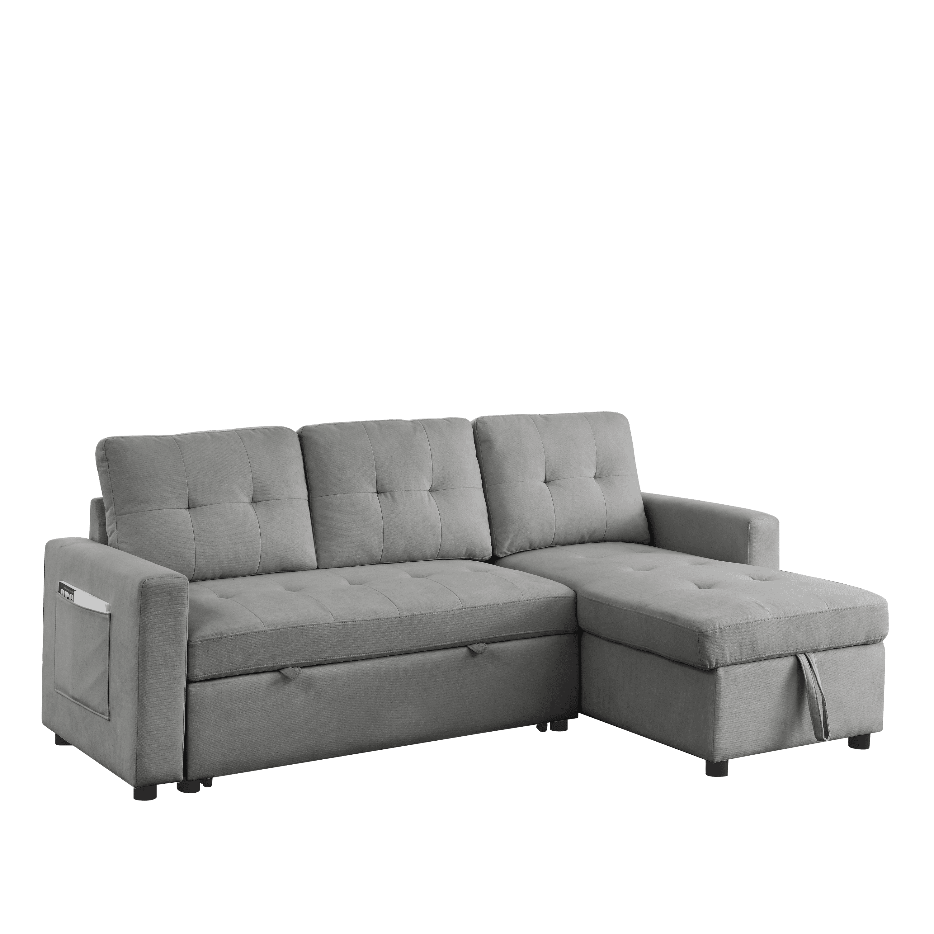 MH 78.5" Sleeper Sofa Bed Reversible Sectional Couch with Storage Chaise and Side storage bag for Small Space Living Room Furniture Set