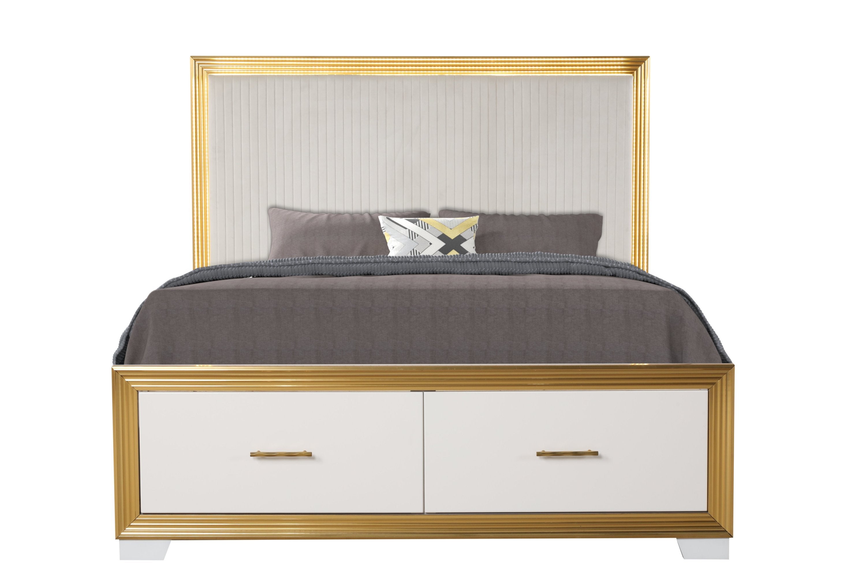 Obsession Contemporary Style King Tufted Bed Made with Wood & Gold Finish