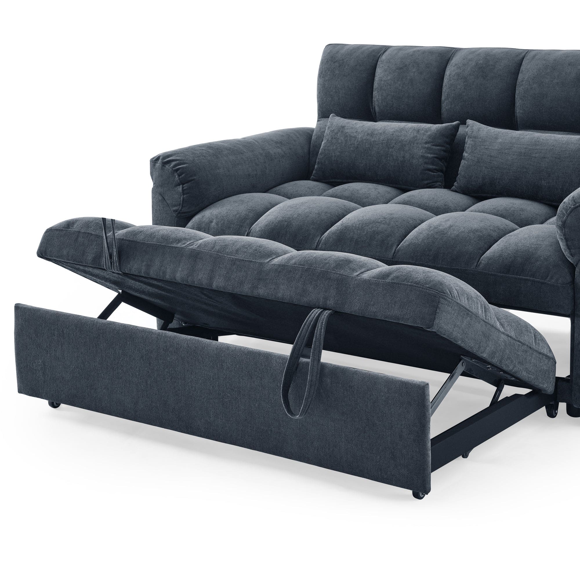 Loveseats Sofa Bed with Pull-out Bed,Adjsutable Back,Blue+ Grey