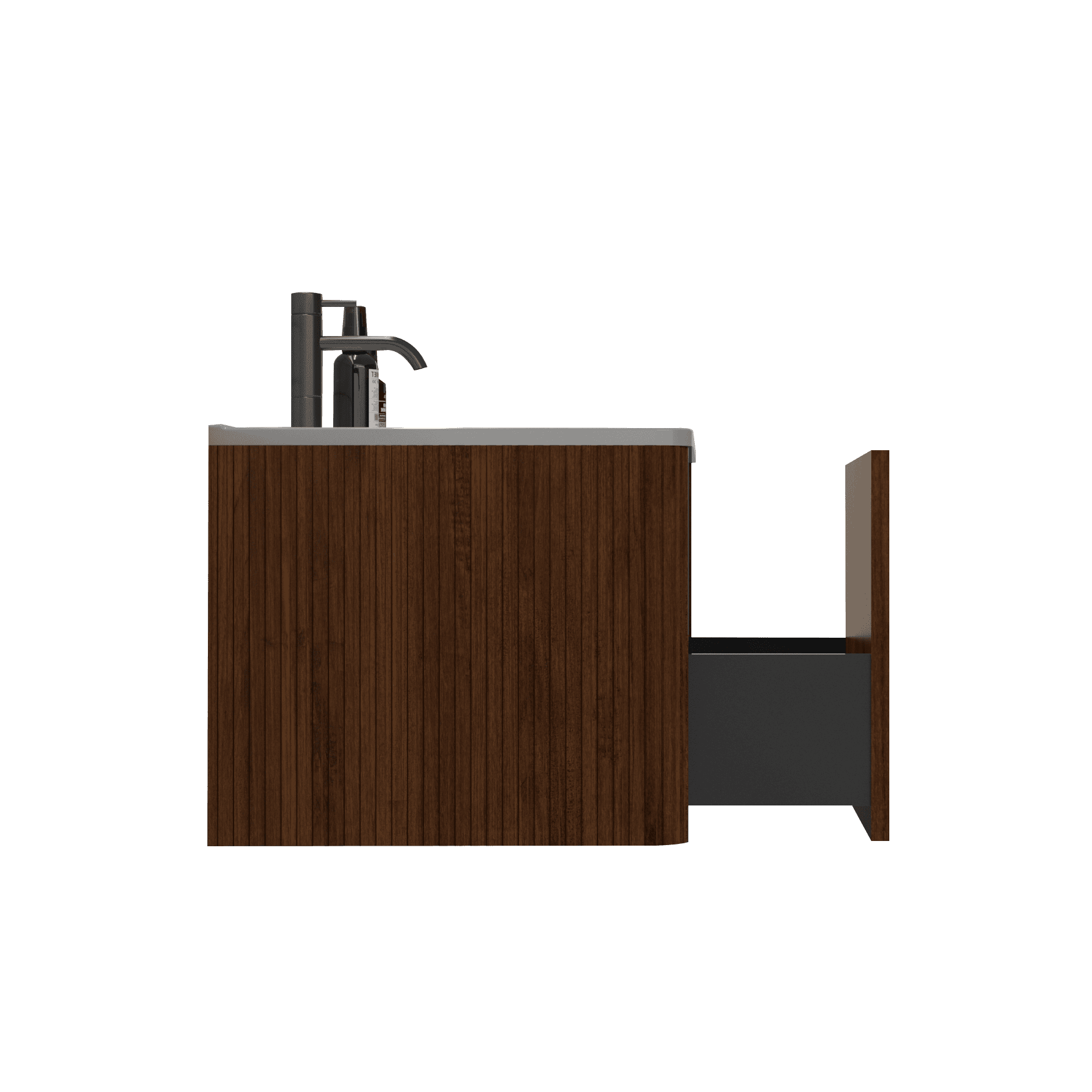 U046-Etna24W-305 Etna 24" Striped Walnut Bathroom Vanity with White Ceramic Sink, Wall Mounted Floating Bathroom Vanity for Modern Bathroom, One-Piece White Sink Basin without Drain and Faucet