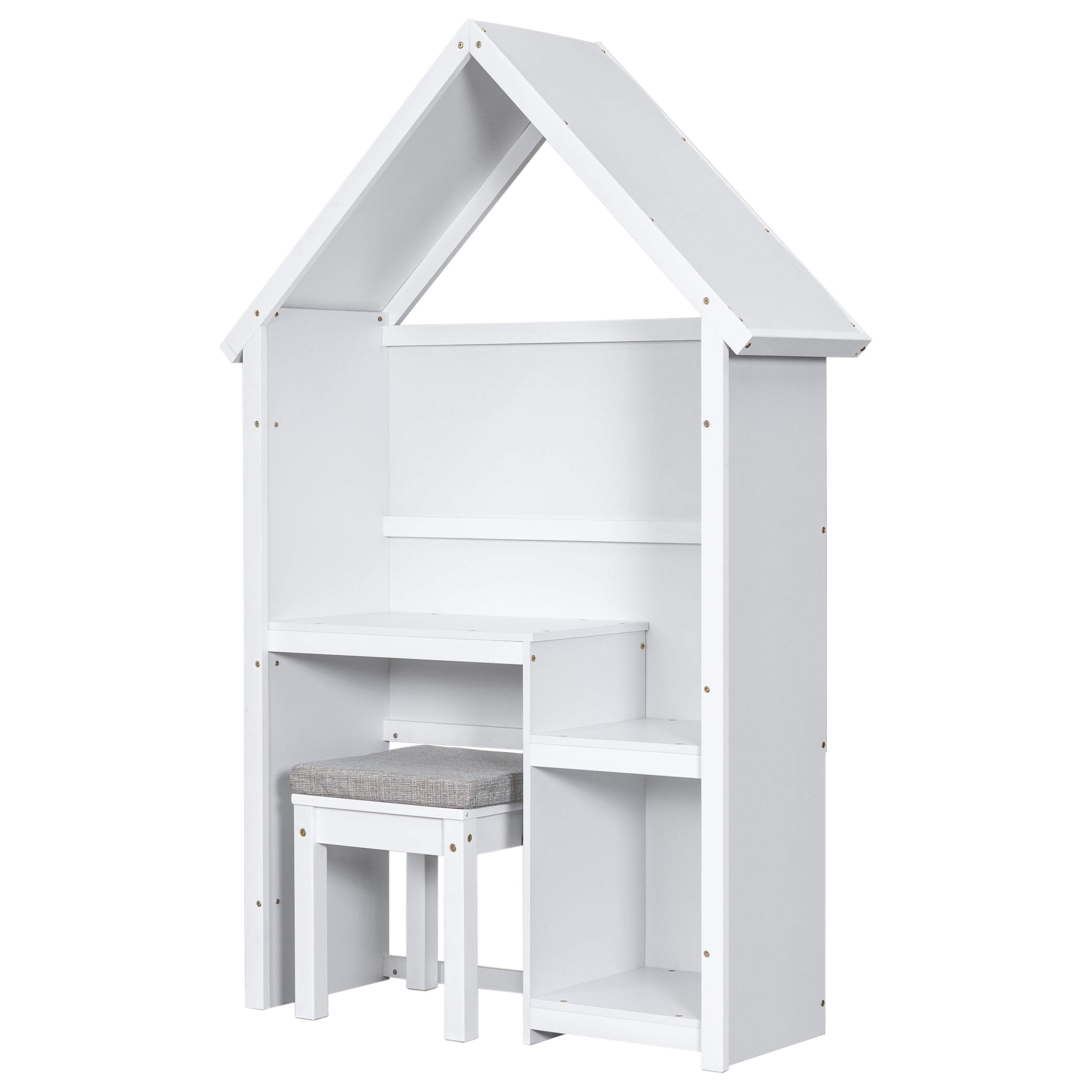 House-Shaped Desk with a cushion stool,White