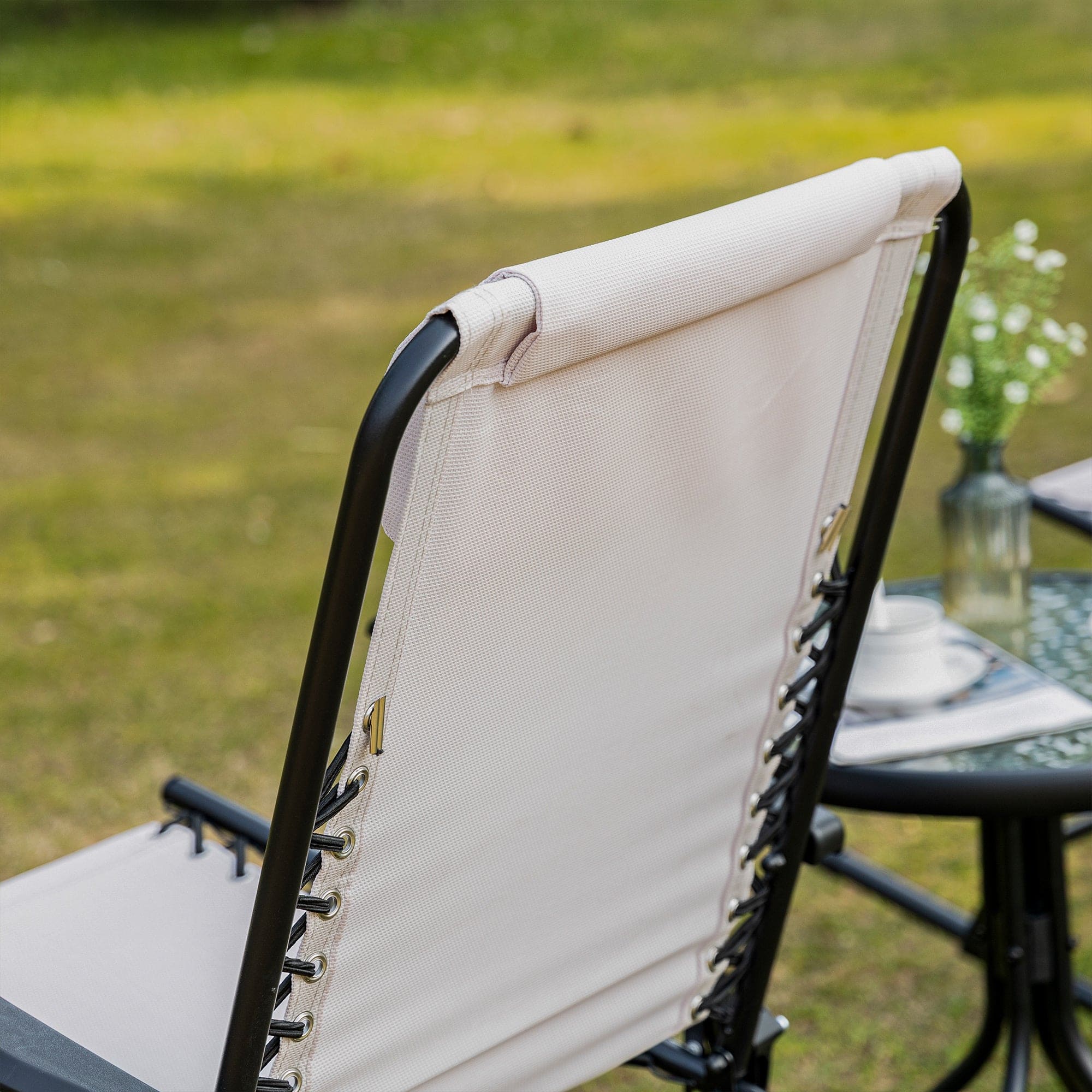 Outsunny Oversized Folding Rocking Camping Chair Set of 2, Outdoor Rockers with Headrests, Zero Gravity Bungee Lawn Chairs for 2 Adults, Cream White