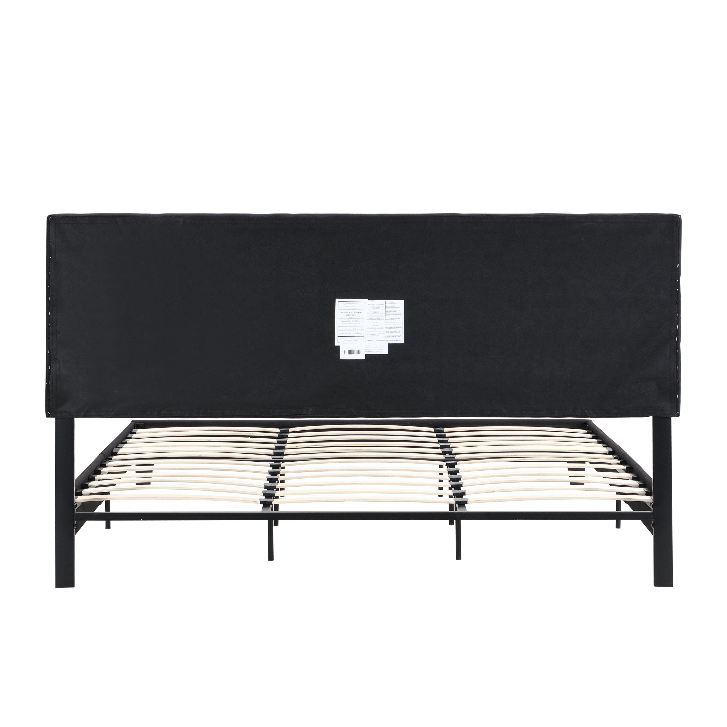 King Size Upholstered Platform Bed Frame with  Linen Fabric Headboard, No Box Spring Needed, Wood Slat Support, Easy Assembly, BLACK