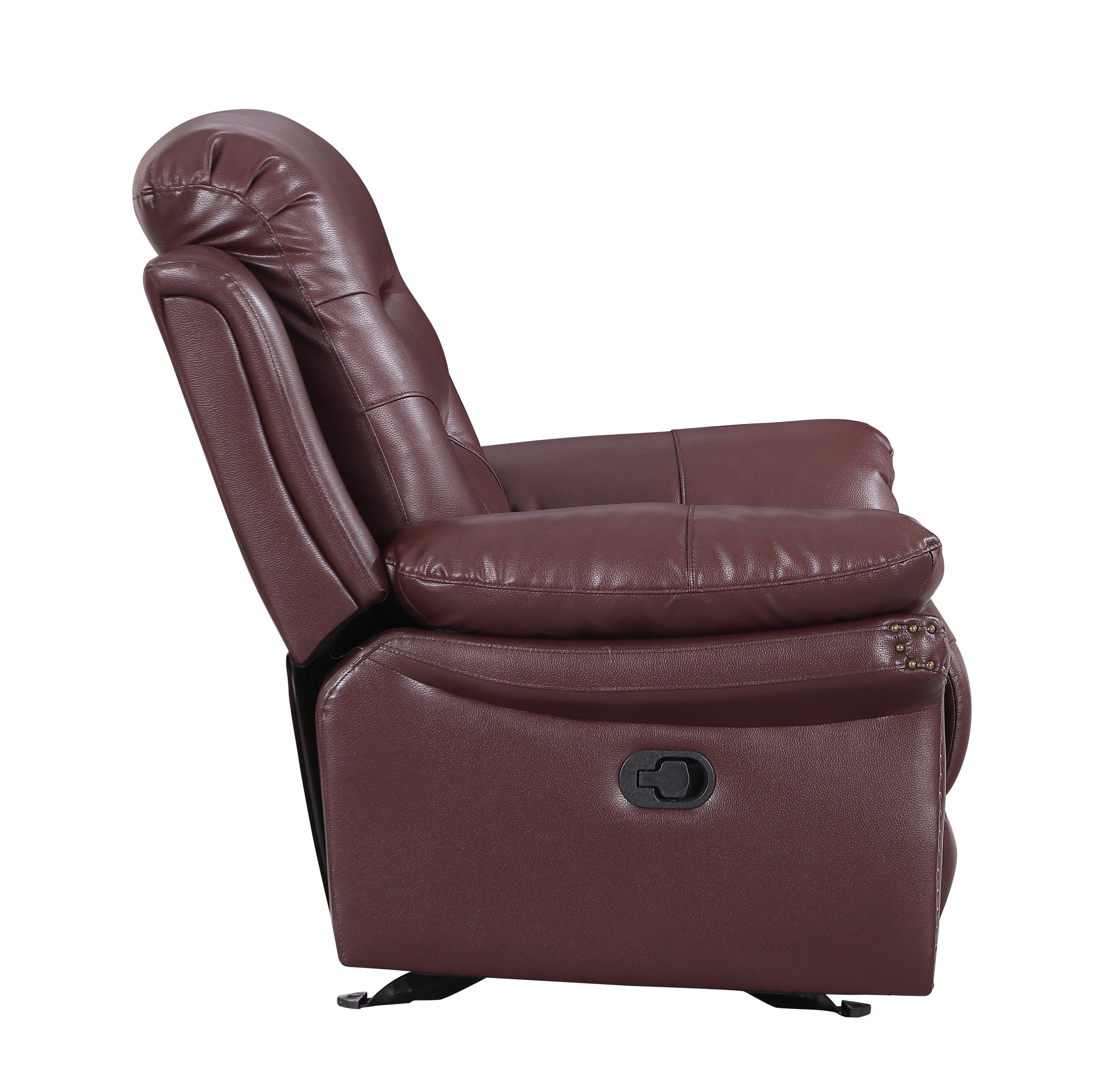 Global United  Leather Air Upholstered Reclining Console Loveseat with Fiber Back