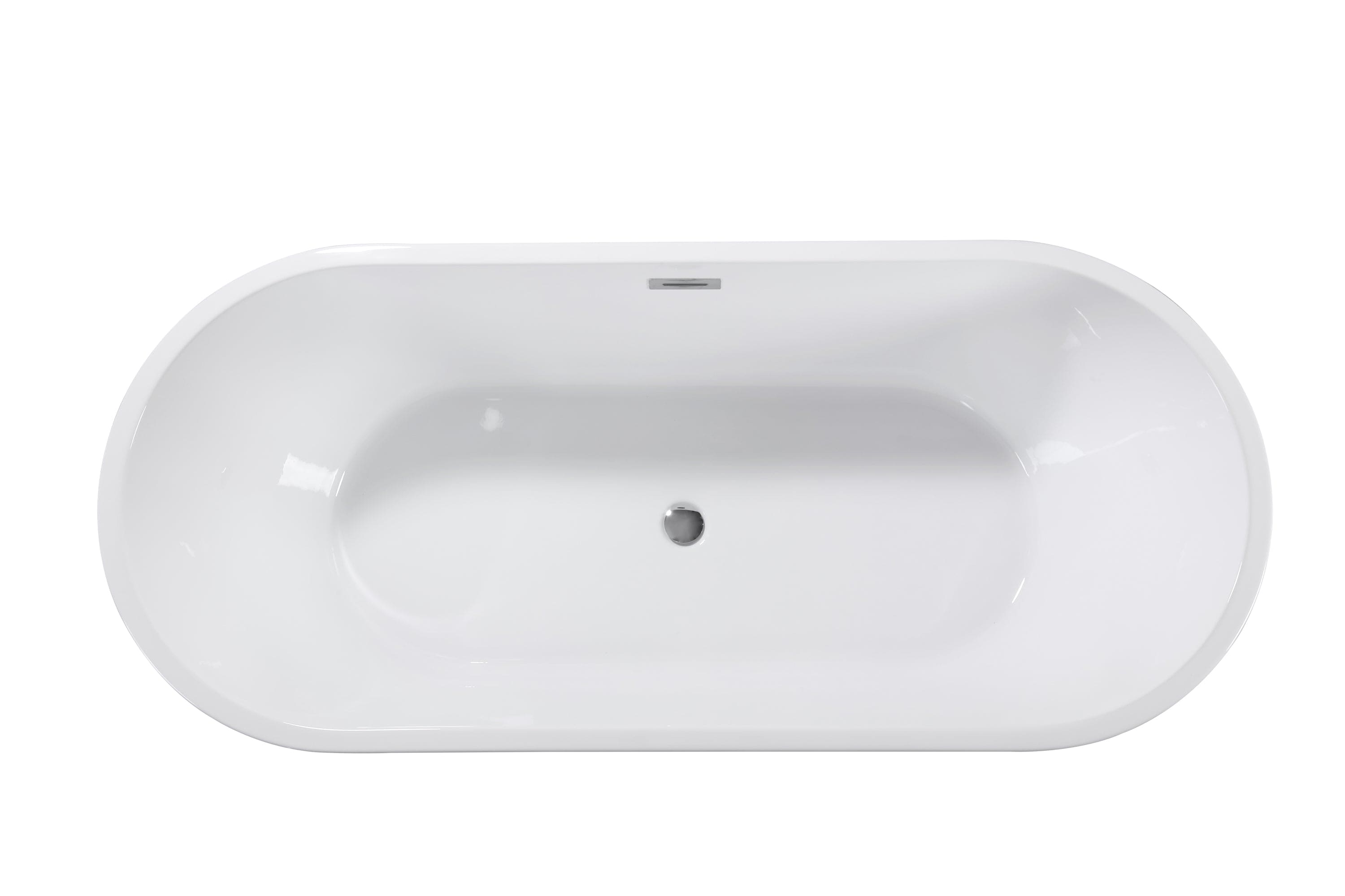 67" Acrylic Freestanding Bathtub-Acrylic Soaking Tubs, Oval Shape Freestanding Bathtub With Chrome Overflow and Pop Up Drain