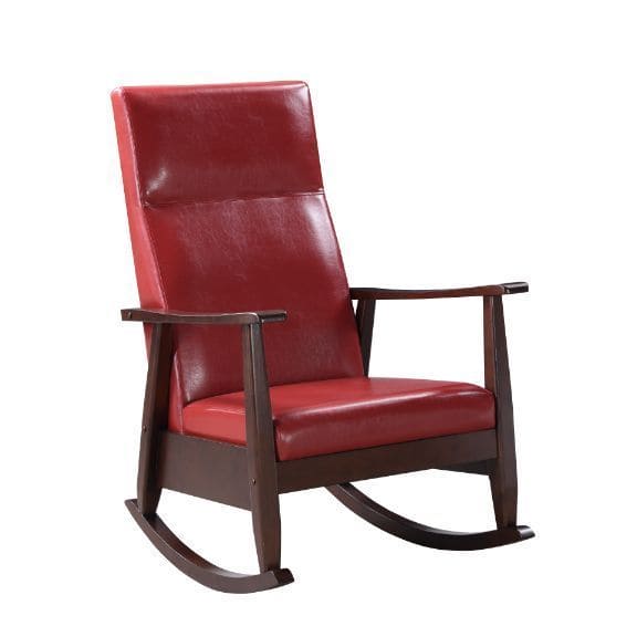 ACME Raina Rocking Chair, Red PU & Espresso Finish 59931