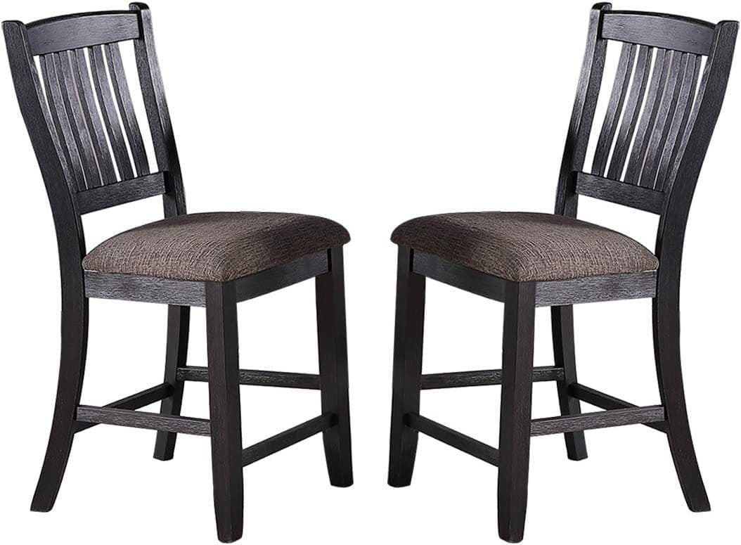 Dark Coffee Classic Wood Kitchen Dining Room Set of 2 High Chairs Fabric upholstered Seat Unique Design Back Counter Height Chairs