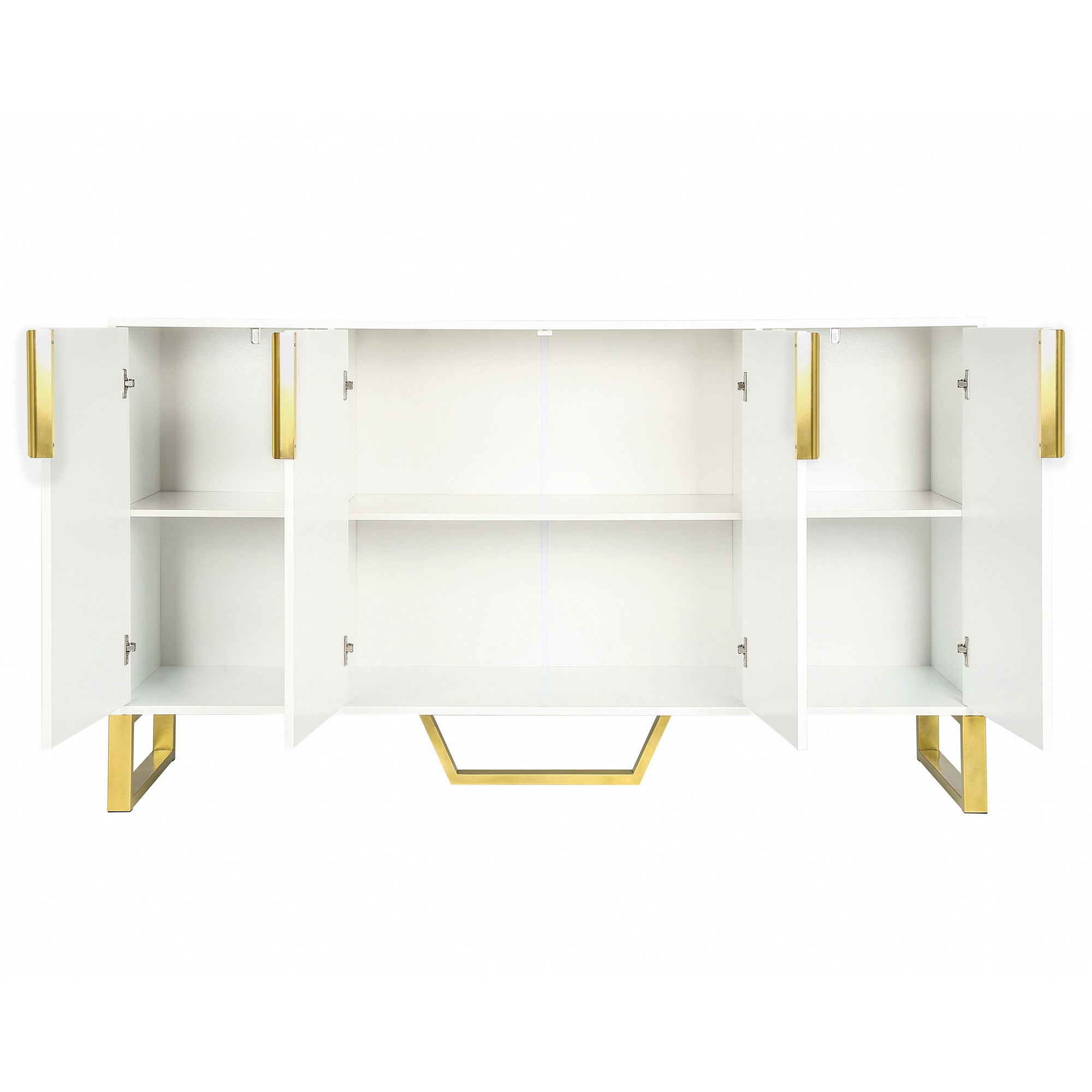 TREXM Modern sideboard with Four Doors, Metal handles & Legs and Adjustable Shelves Kitchen Cabinet (White)