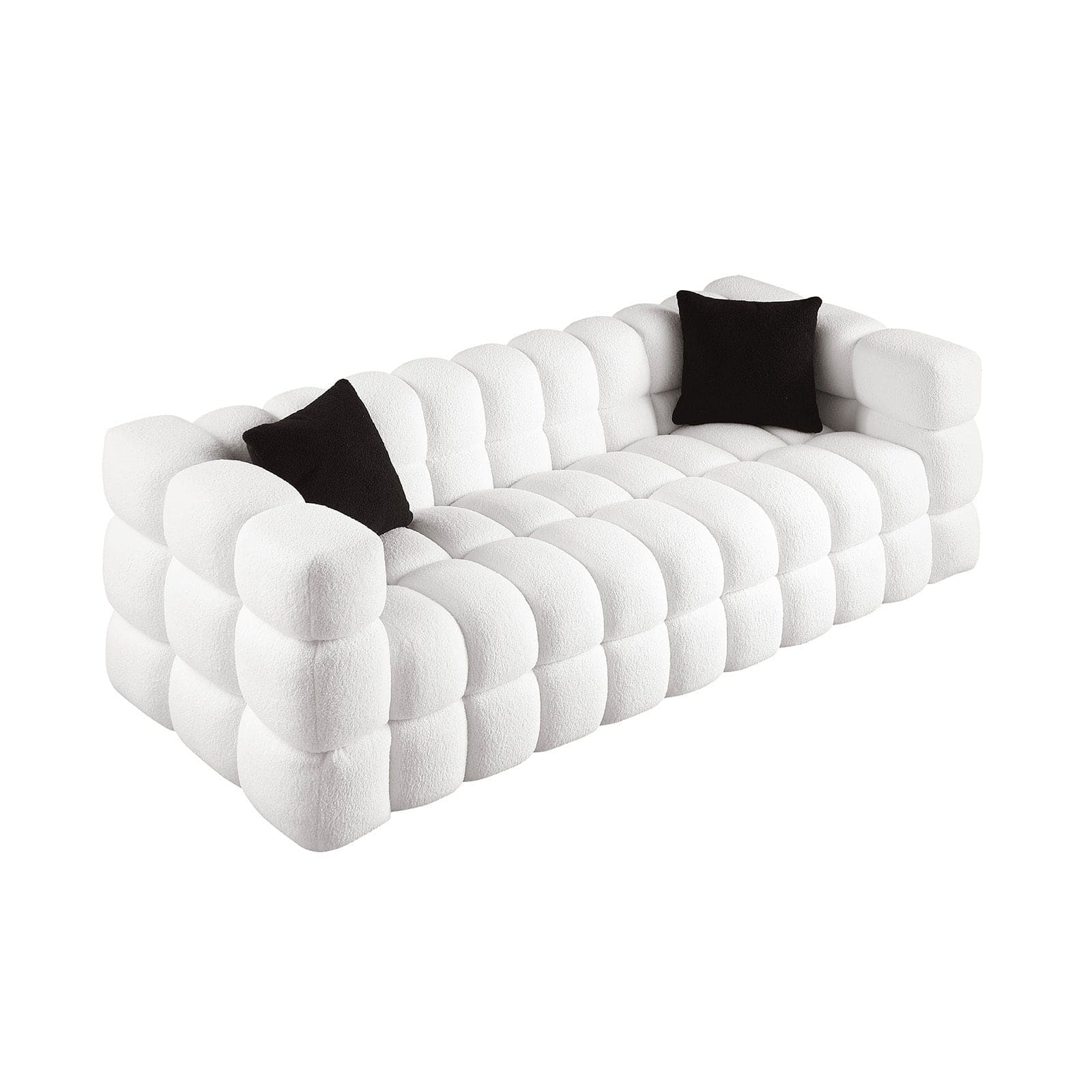 84.3 length ,35.83" deepth ,human body structure for USA people,  marshmallow sofa,boucle sofa ,White color,3 seater