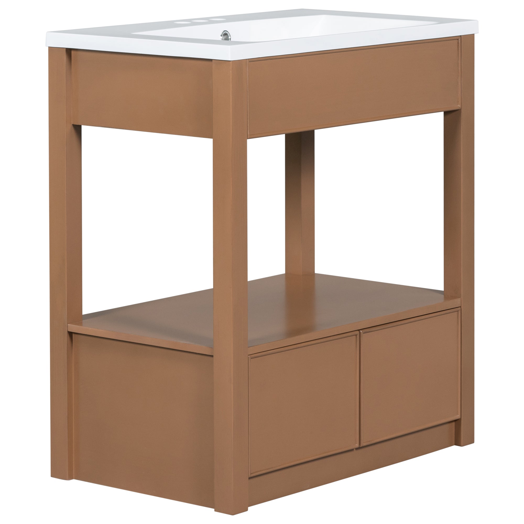 30" Bathroom Vanity with Sink Top, Bathroom Cabinet with Open Storage Shelf and Two Drawers, Brown