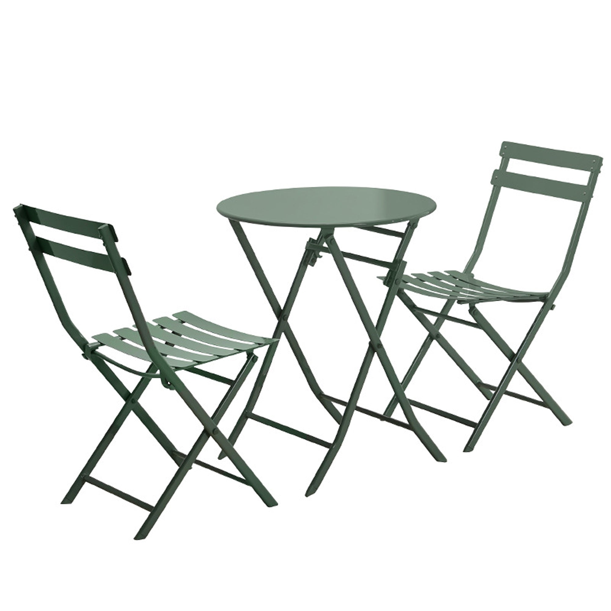 3 Piece Patio Bistro Set of Foldable Round Table and Chairs, Dark Green