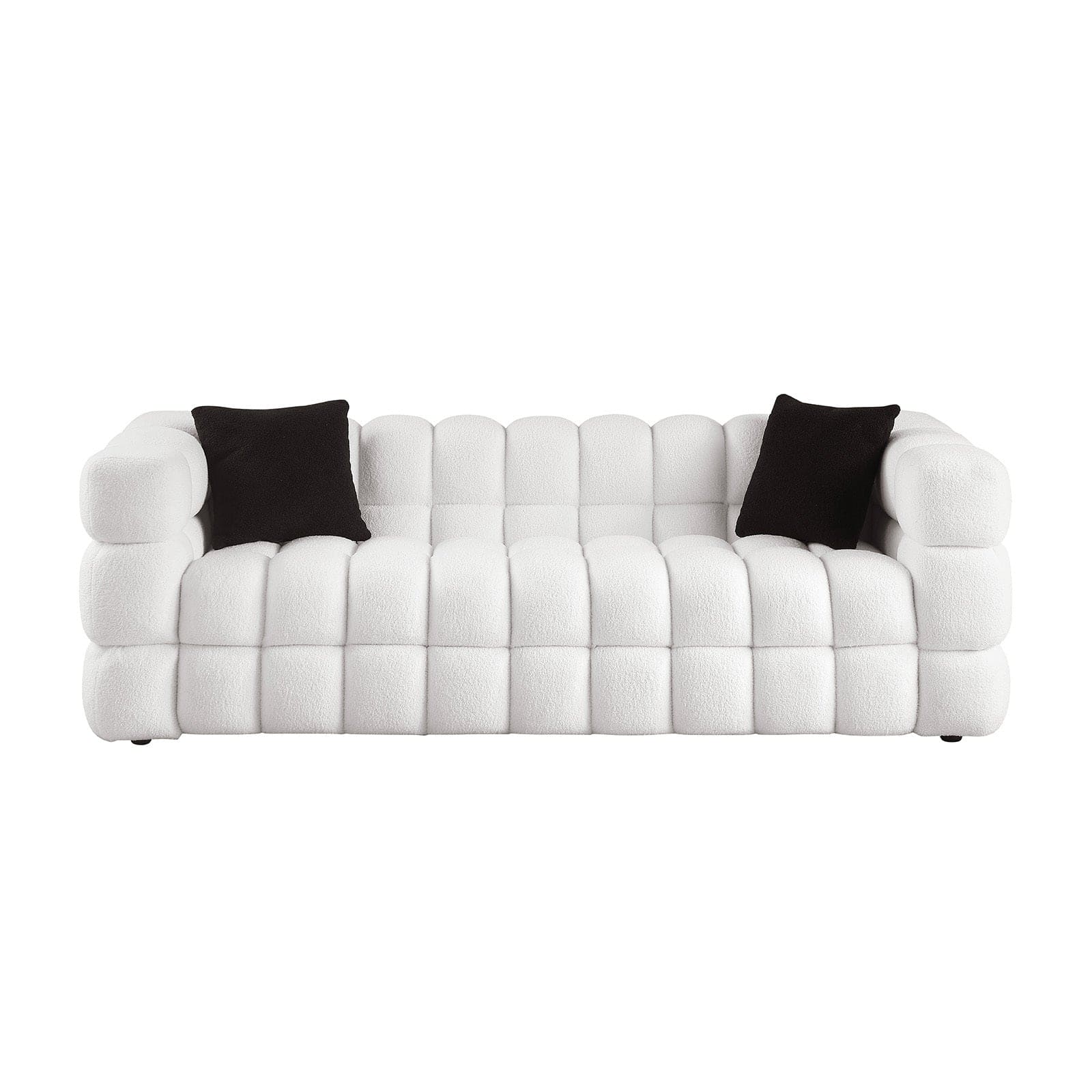 84.3 length ,35.83" deepth ,human body structure for USA people,  marshmallow sofa,boucle sofa ,White color,3 seater