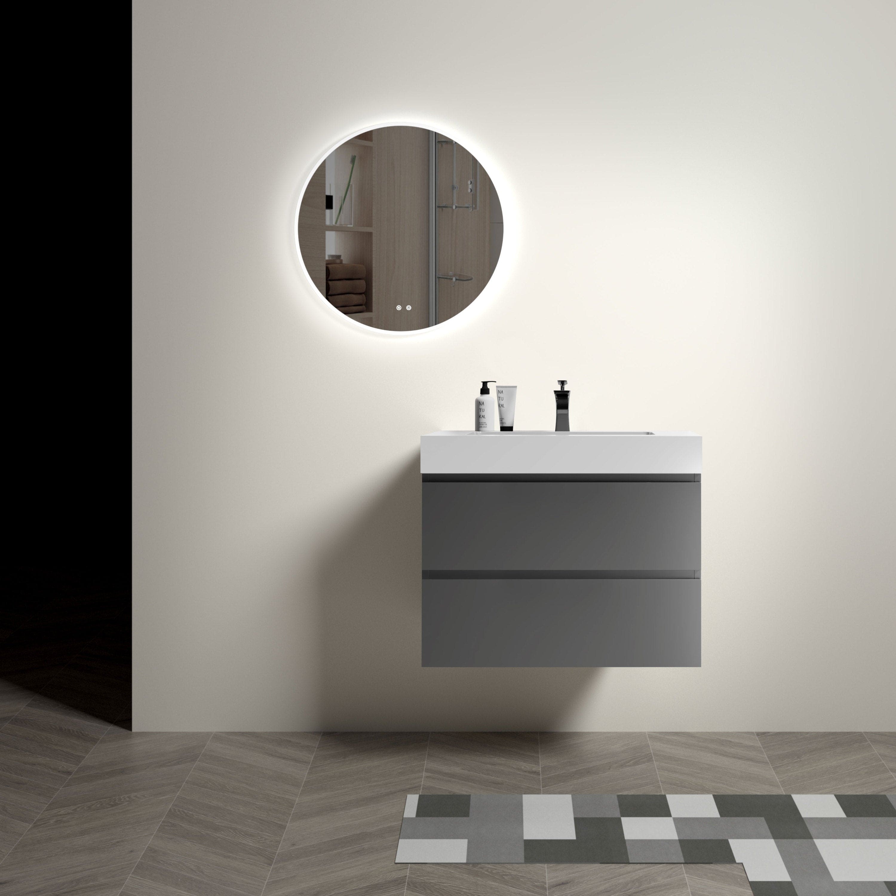 Alice 30" Gray Bathroom Vanity with Sink, Large Storage Wall Mounted Floating Bathroom Vanity for Modern Bathroom, One-Piece White Sink Basin without Drain and Faucet