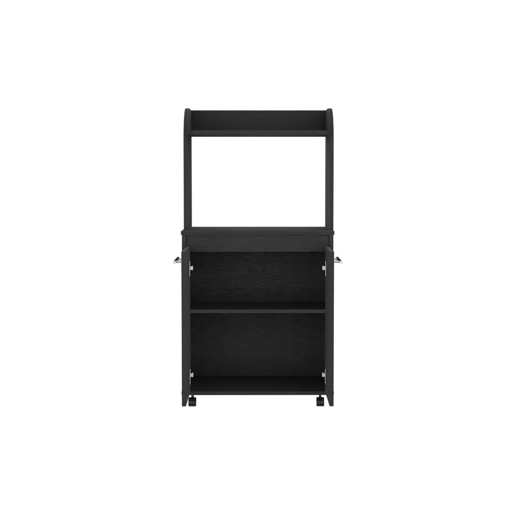 Kitchen Cart Totti, Double Door Cabinet, One Open Shelf, Two Interior Shelves, Black Wengue Finish