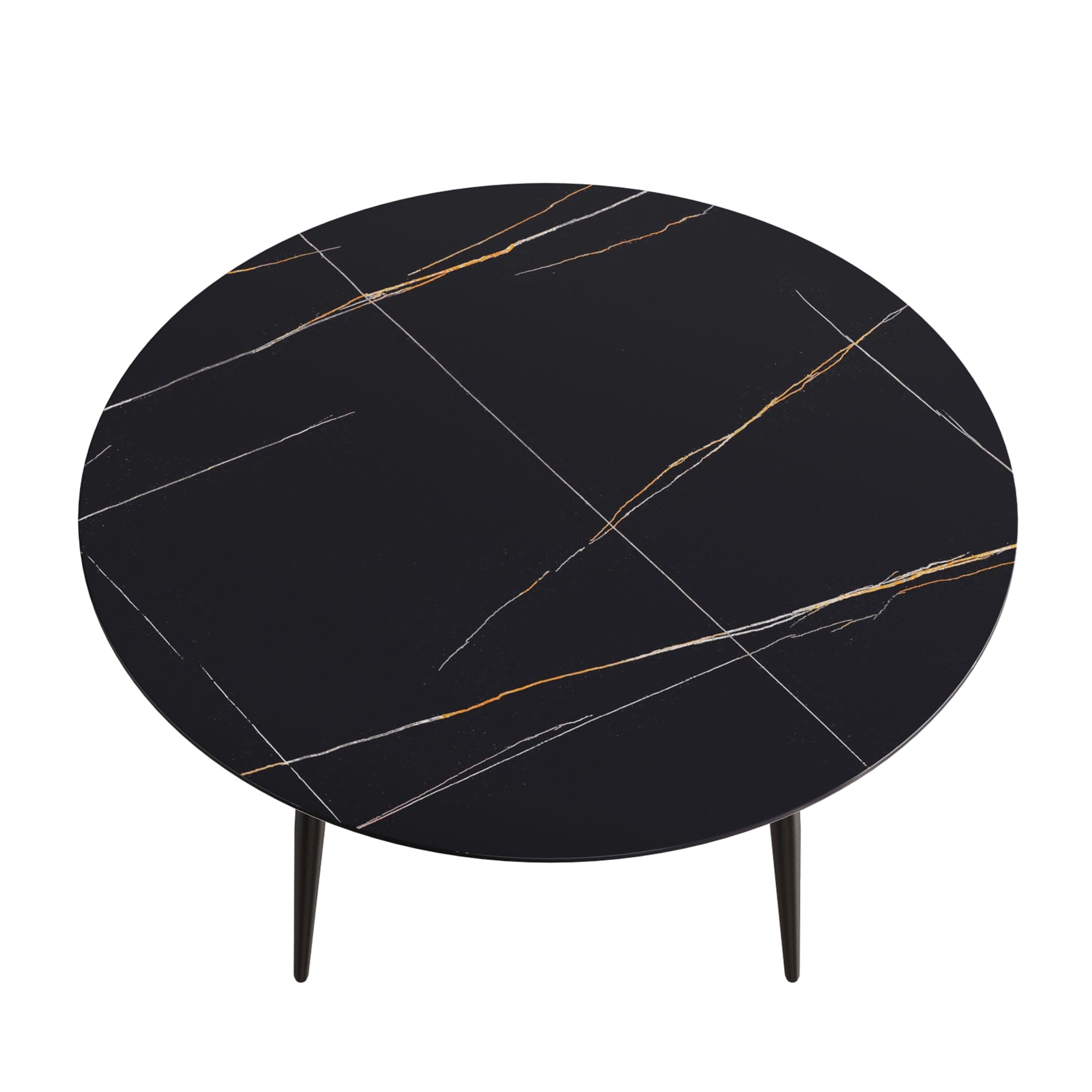 59.05"Modern man-made stone round black metal dining table-position for 6 people