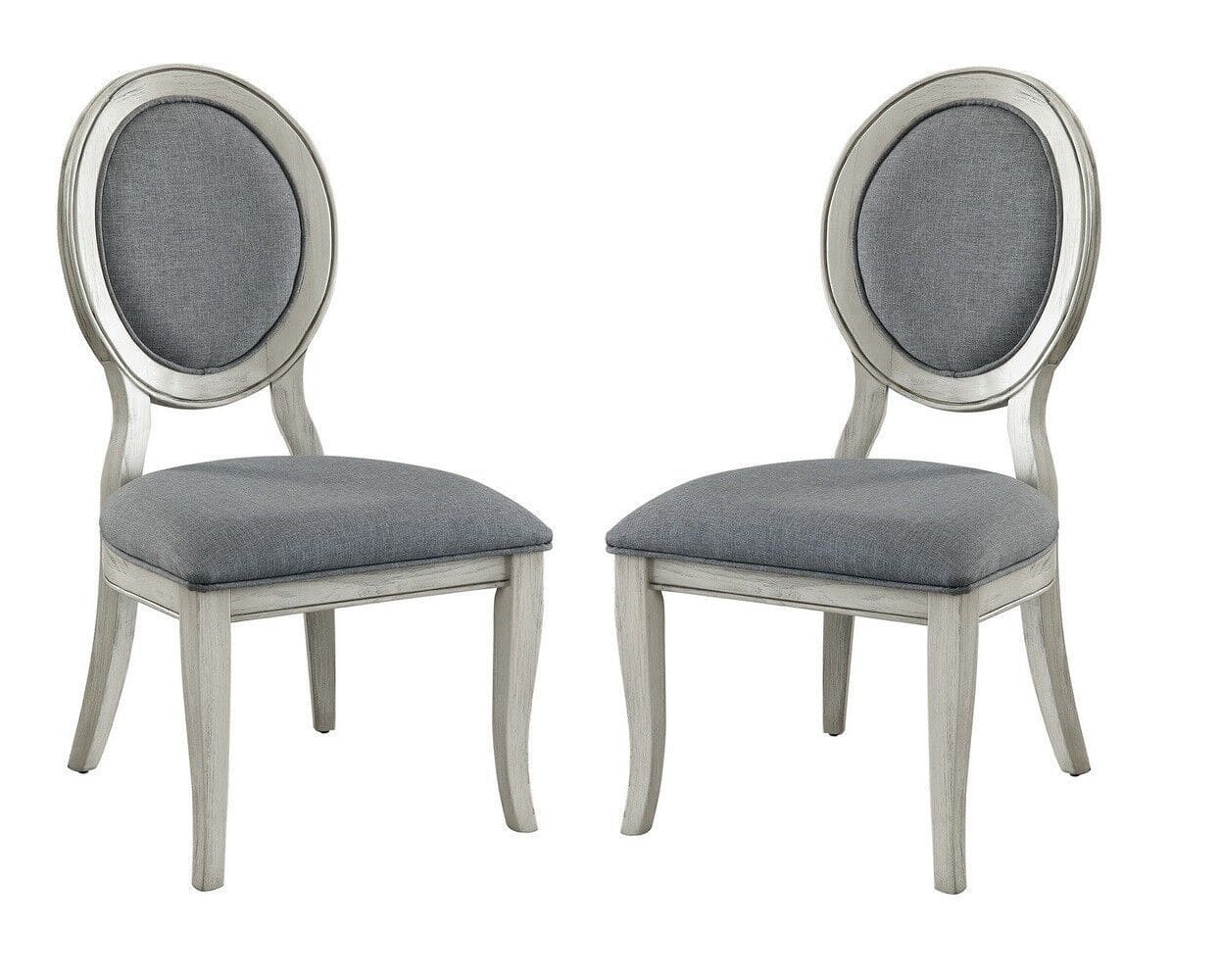 Transitional Antique White and Gray Side Chairs Set of 2 Chairs Dining Room Furniture Padded fabric seat