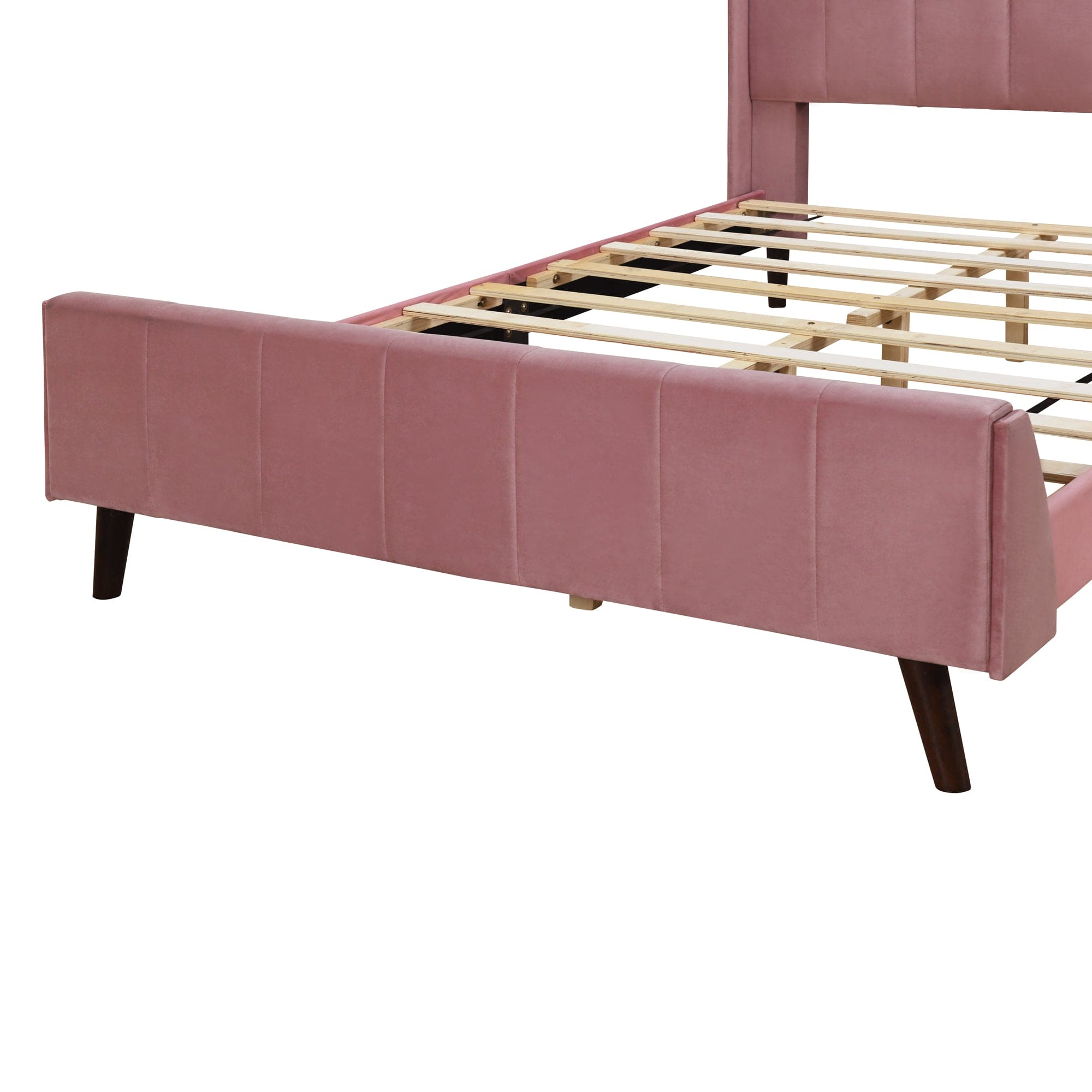 Full Size Upholstered Platform Bed, Velvet, Pink