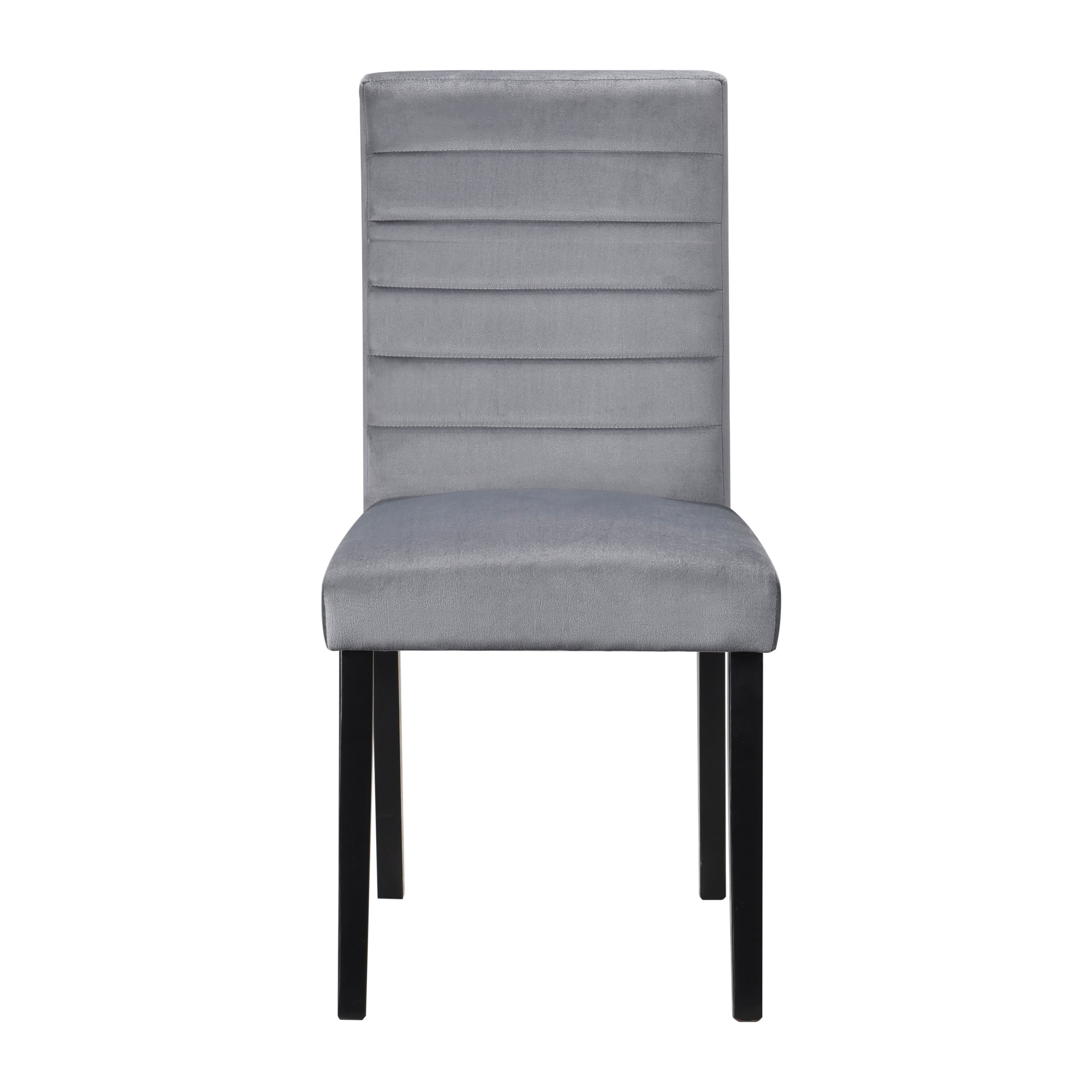 Gray Velvet Upholstered Side Chairs Set of 2pc Black Finish Wood Frame Casual Dining Room Furniture