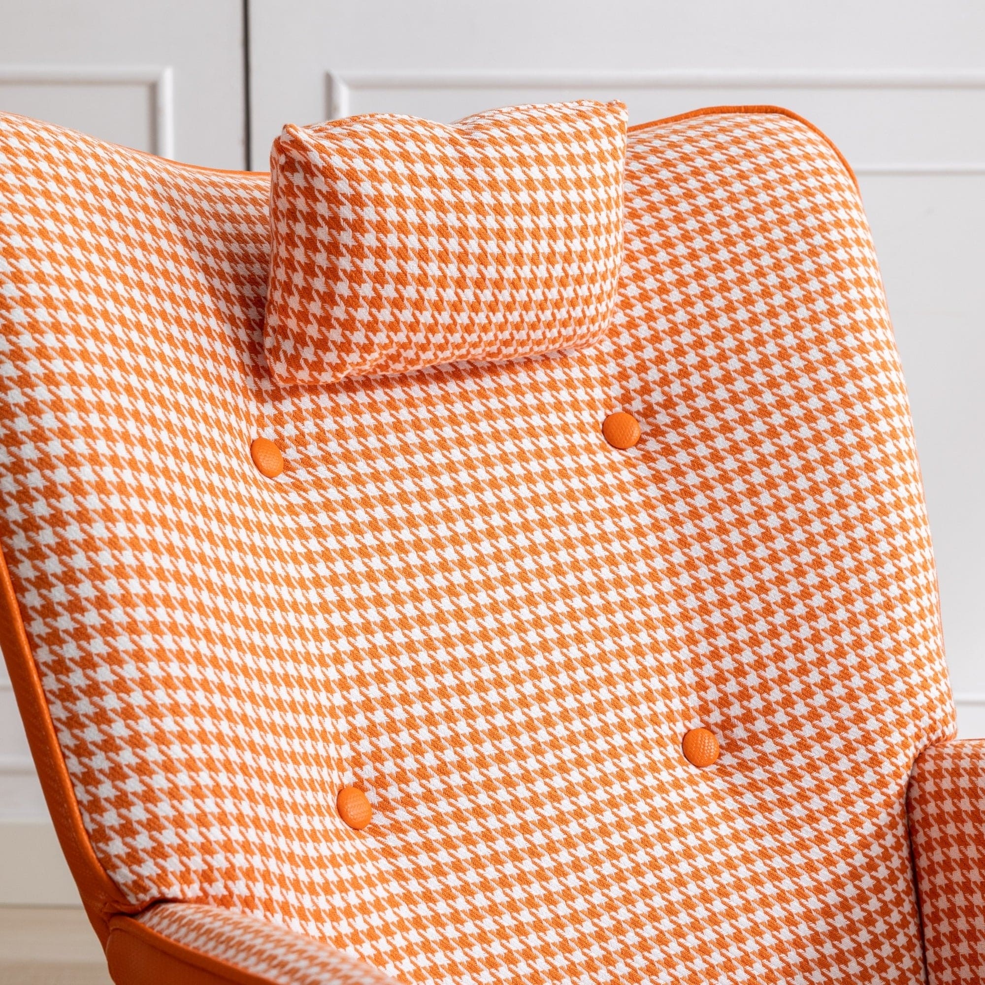 35.5 inch Rocking Chair, Soft Houndstooth Fabric Leather Fabric Rocking Chair for Nursery, Comfy Wingback Glider Rocker with Safe Solid Wood Base for Living Room Bedroom Balcony (orange)