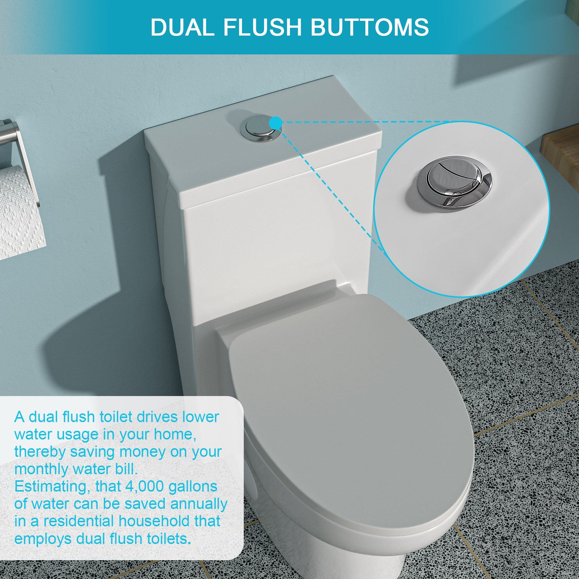 Ceramic One Piece Toilet,Dual Flush with Soft Clsoing Seat