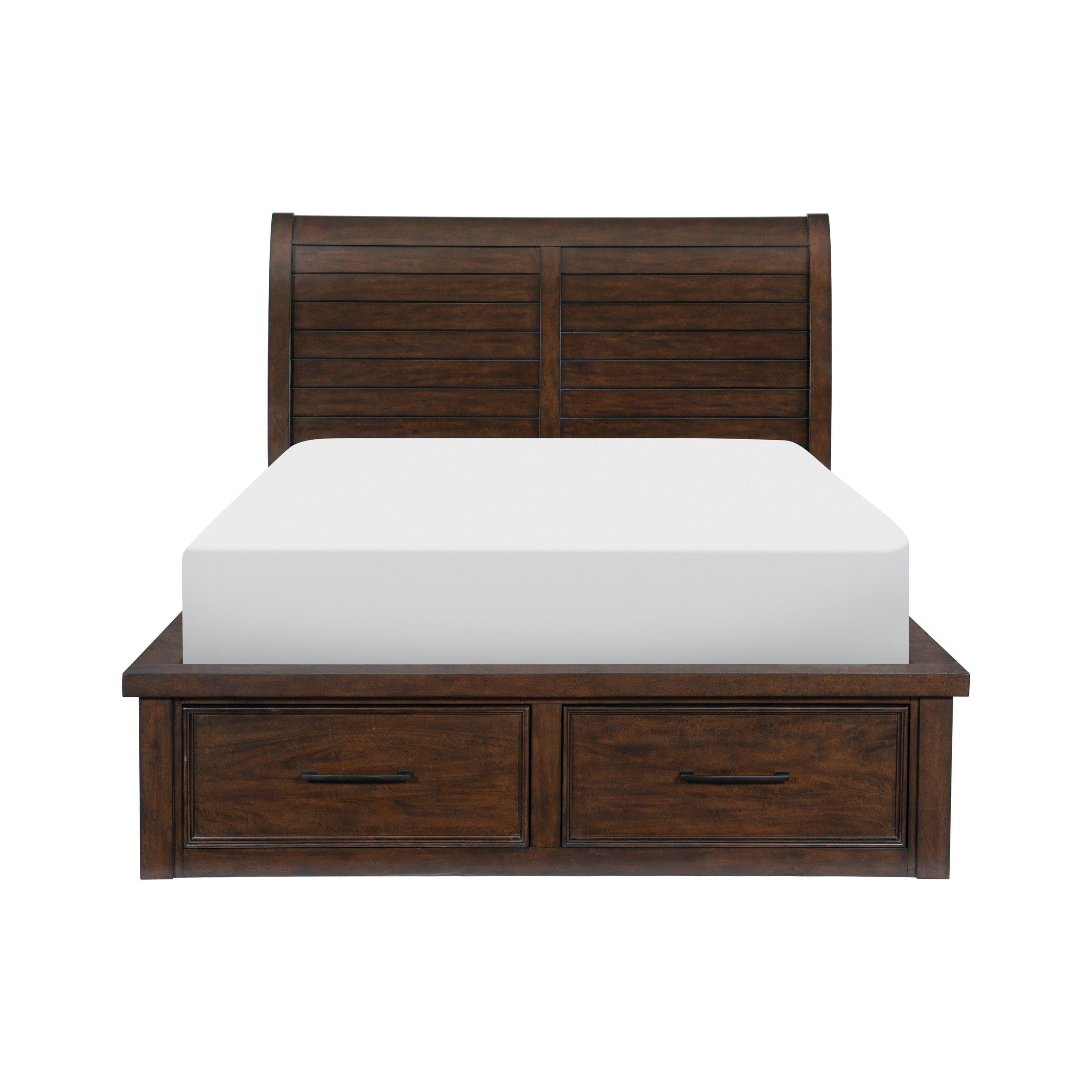 6 Drawers Queen Platform Bed 1pc Sleigh Headboard Brown Finish Classic Bedroom Furniture Storage Bed