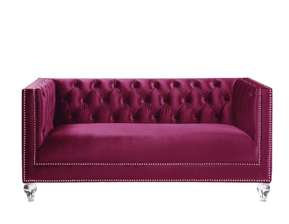 ACME Heibero Loveseat w/2 Pillows, Burgundy Velvet LV01401